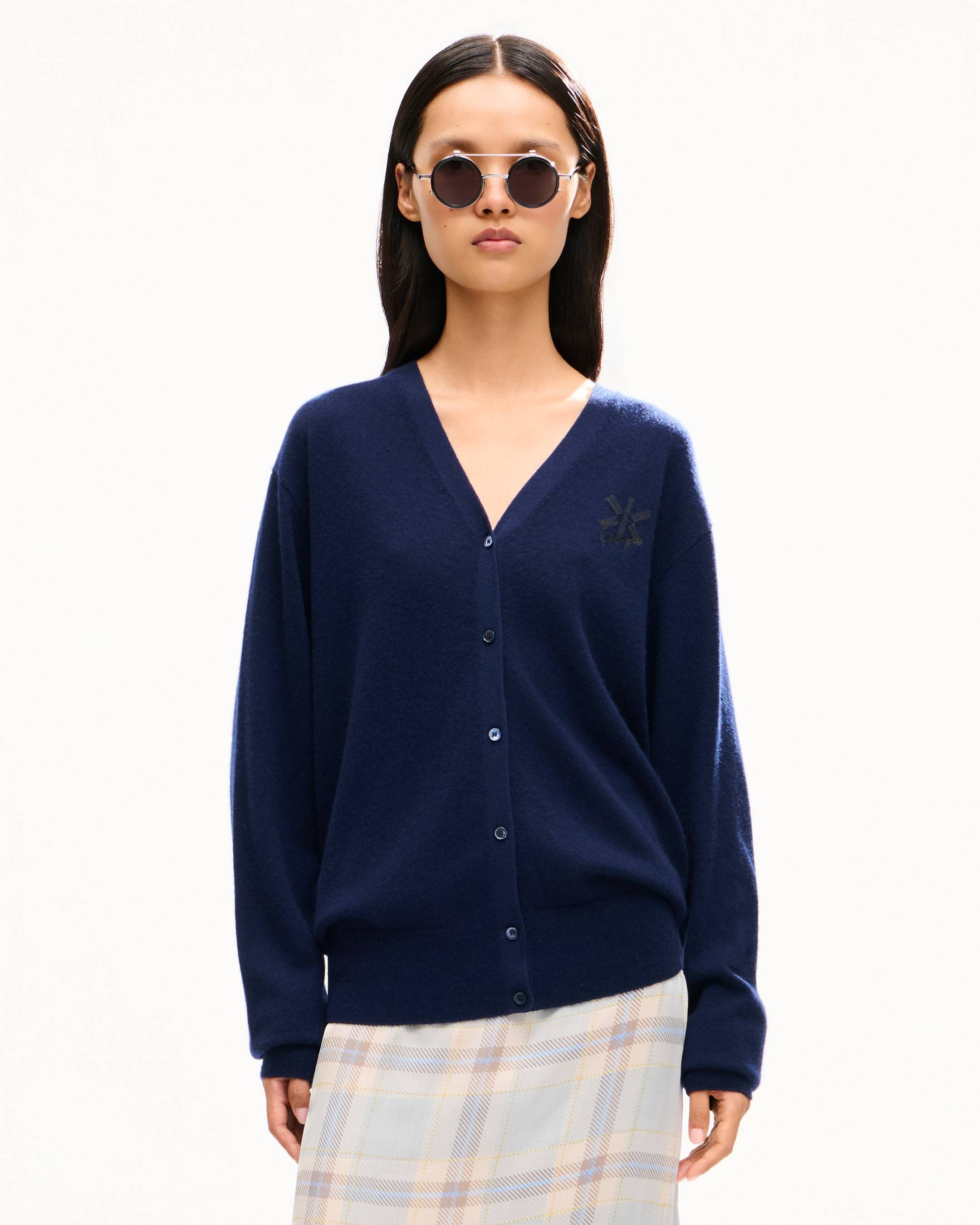 'KENZO Double K' embroidered cardigan in wool cashmere