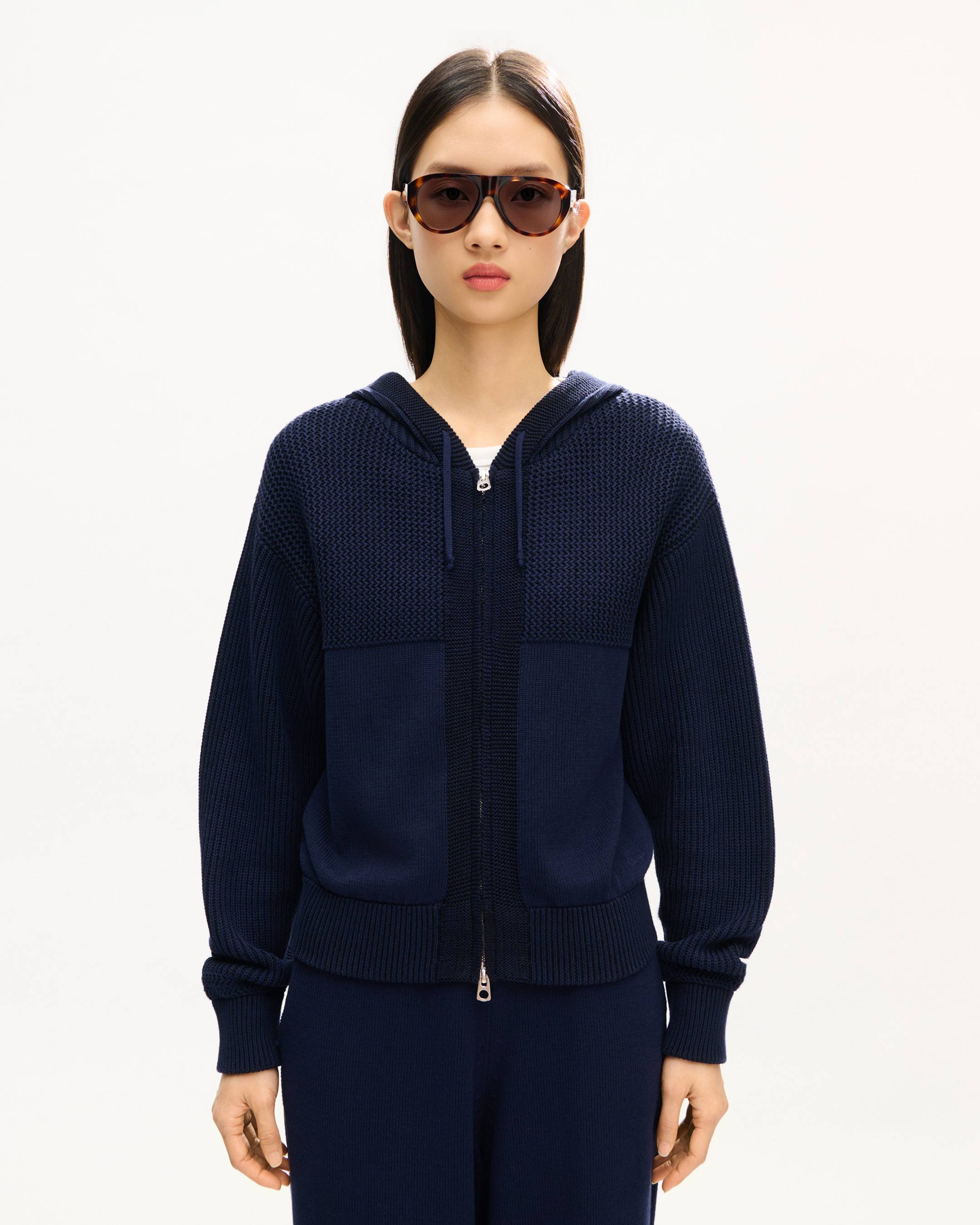 'KENZO Signature' knitted zip-up hoodie in cotton wool