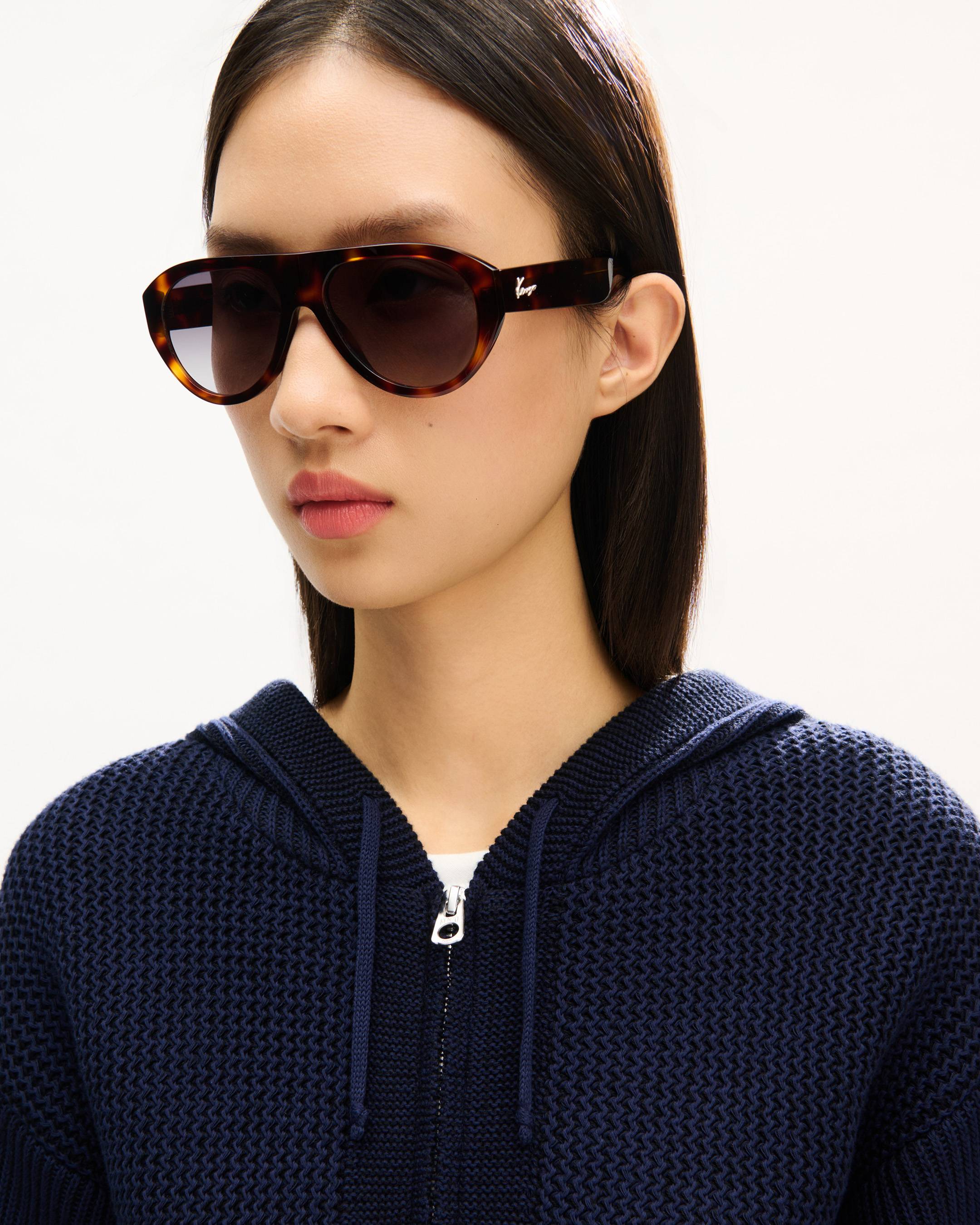 'KENZO Signature' knitted zip-up hoodie in cotton wool