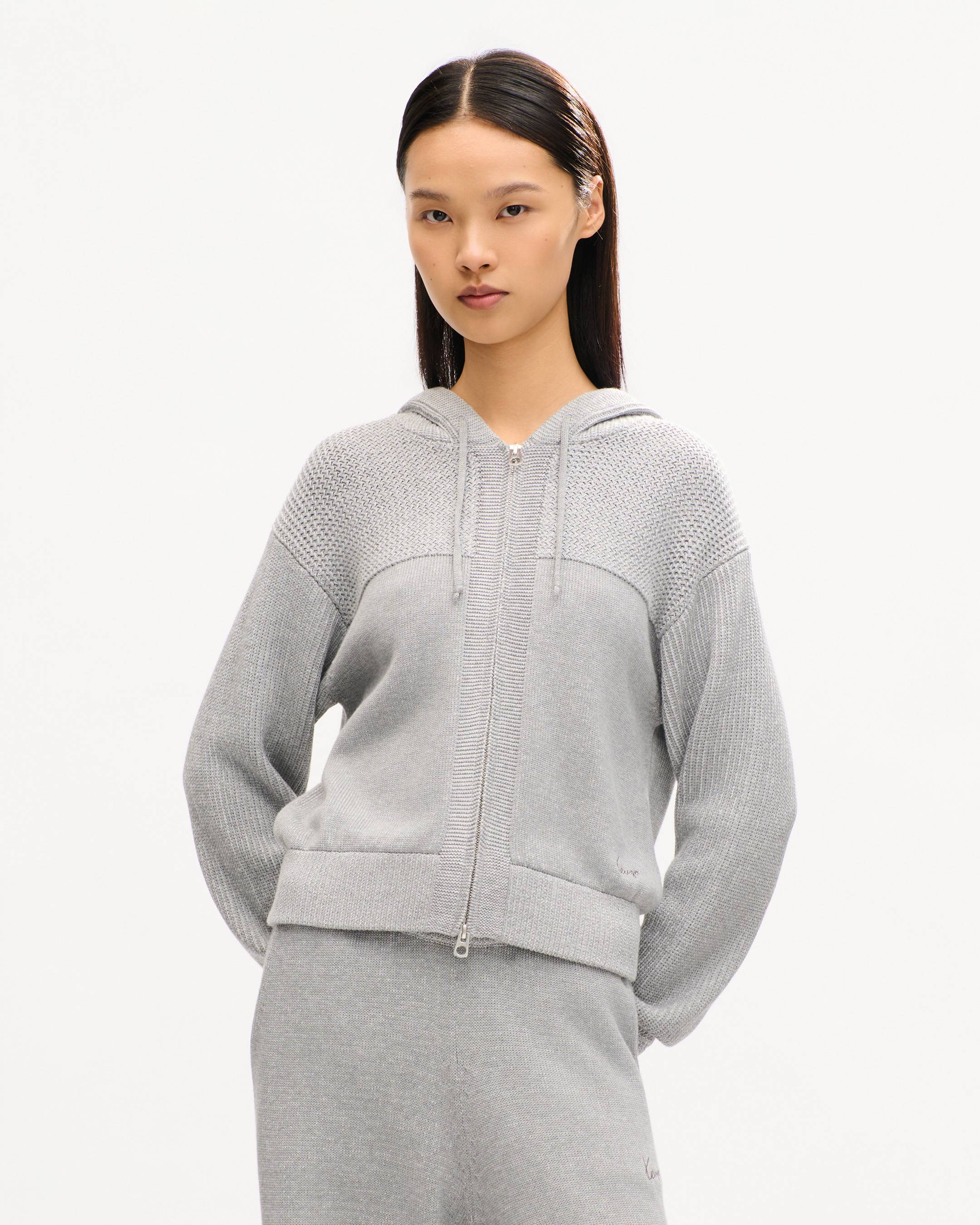 Sudadera de punto con capucha y cremallera de algod&oacute;n y lana 'KENZO Signature'