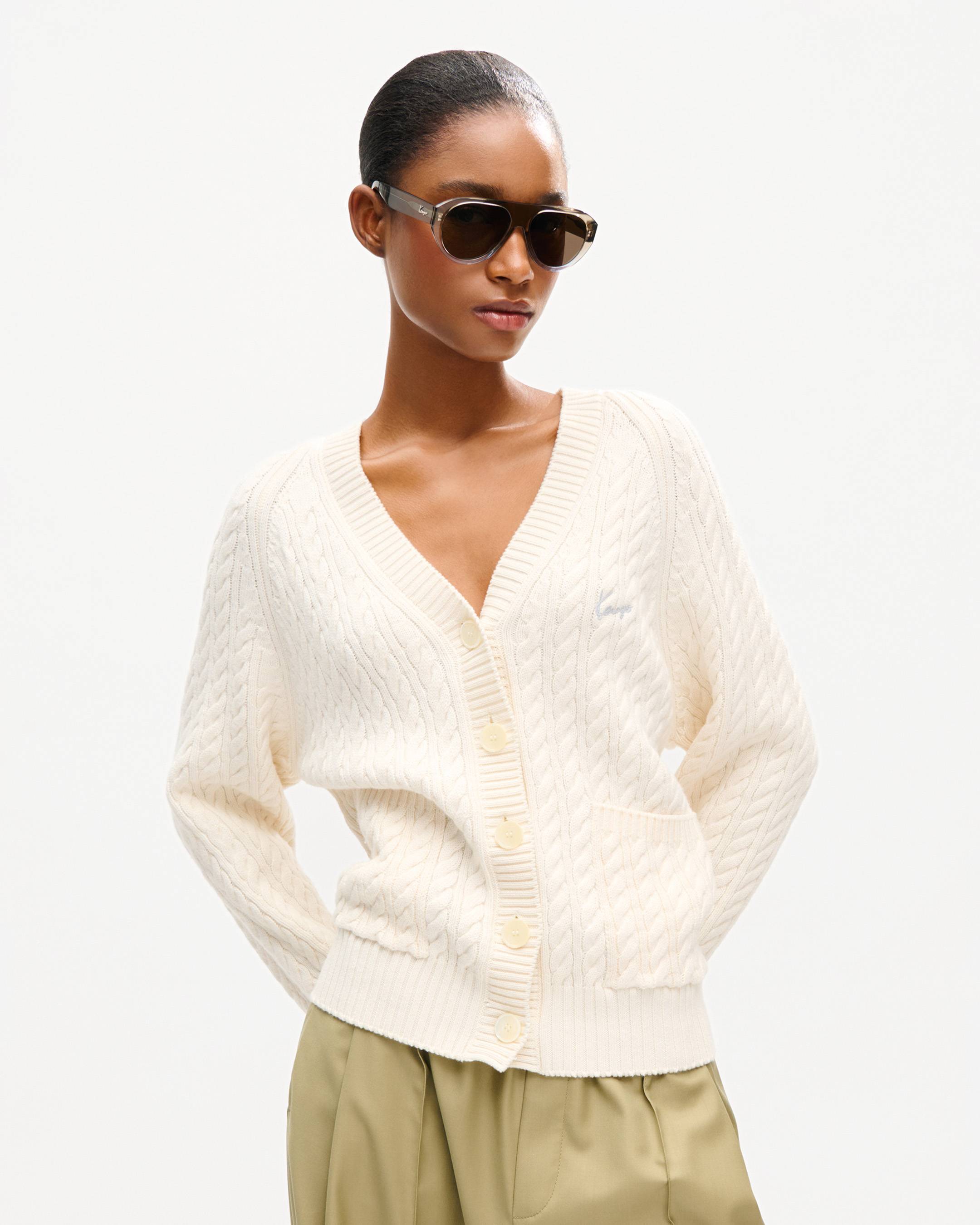 KENZO Signature' embroidered loose knit cardigan in cotton wool