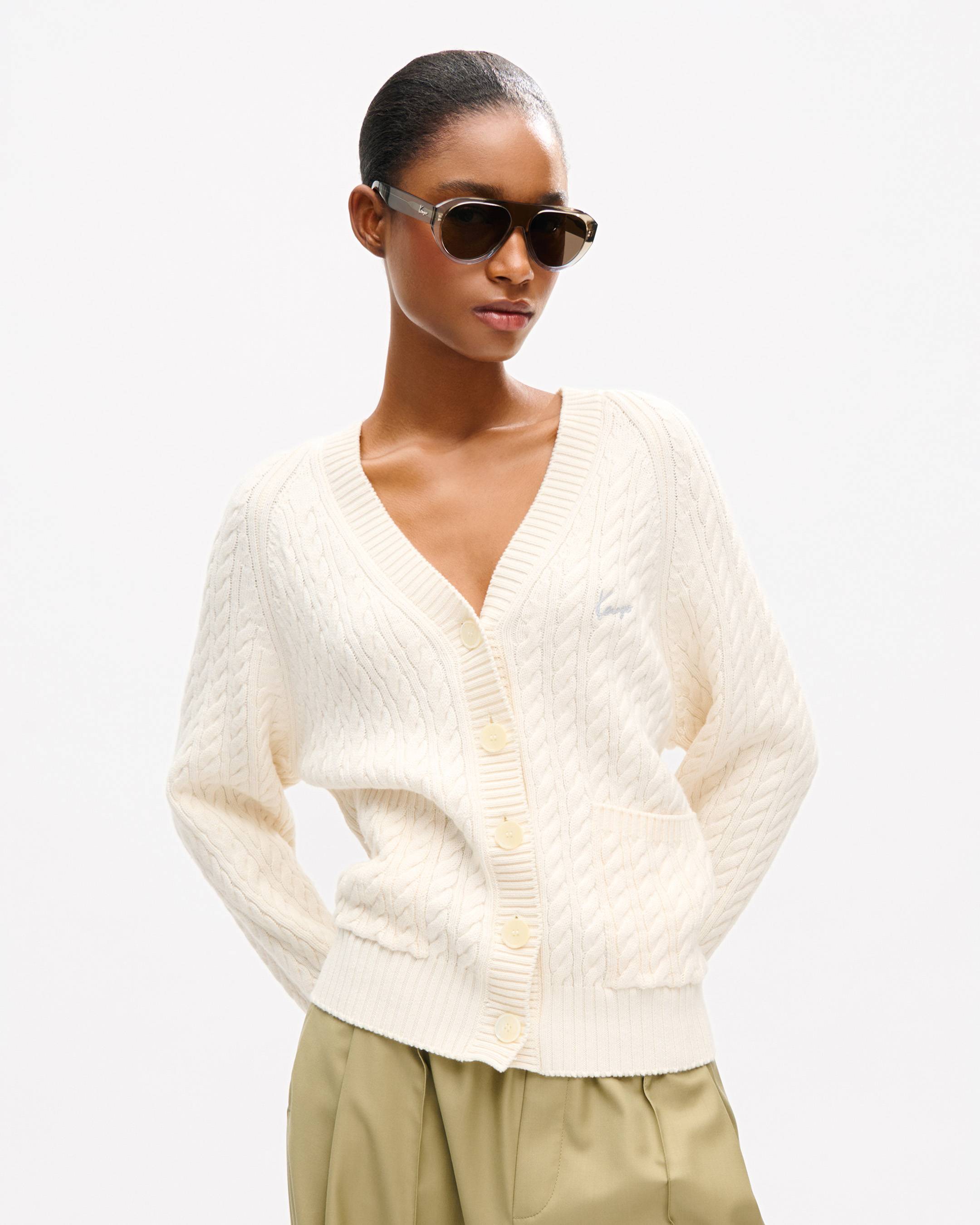 C&aacute;rdigan de punto de lana amplio bordado 'KENZO Signature'