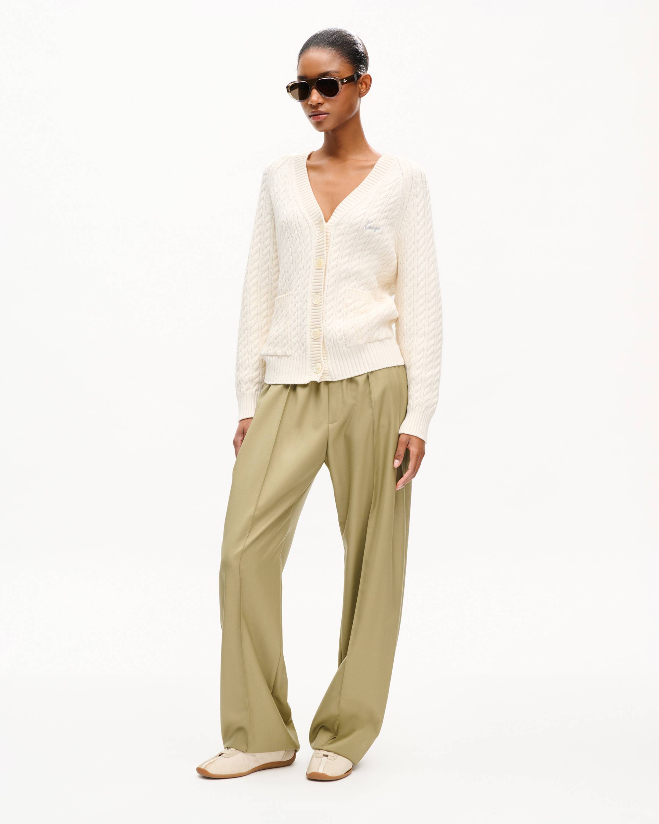 'KENZO Signature' embroidered loose knit cardigan in cotton wool