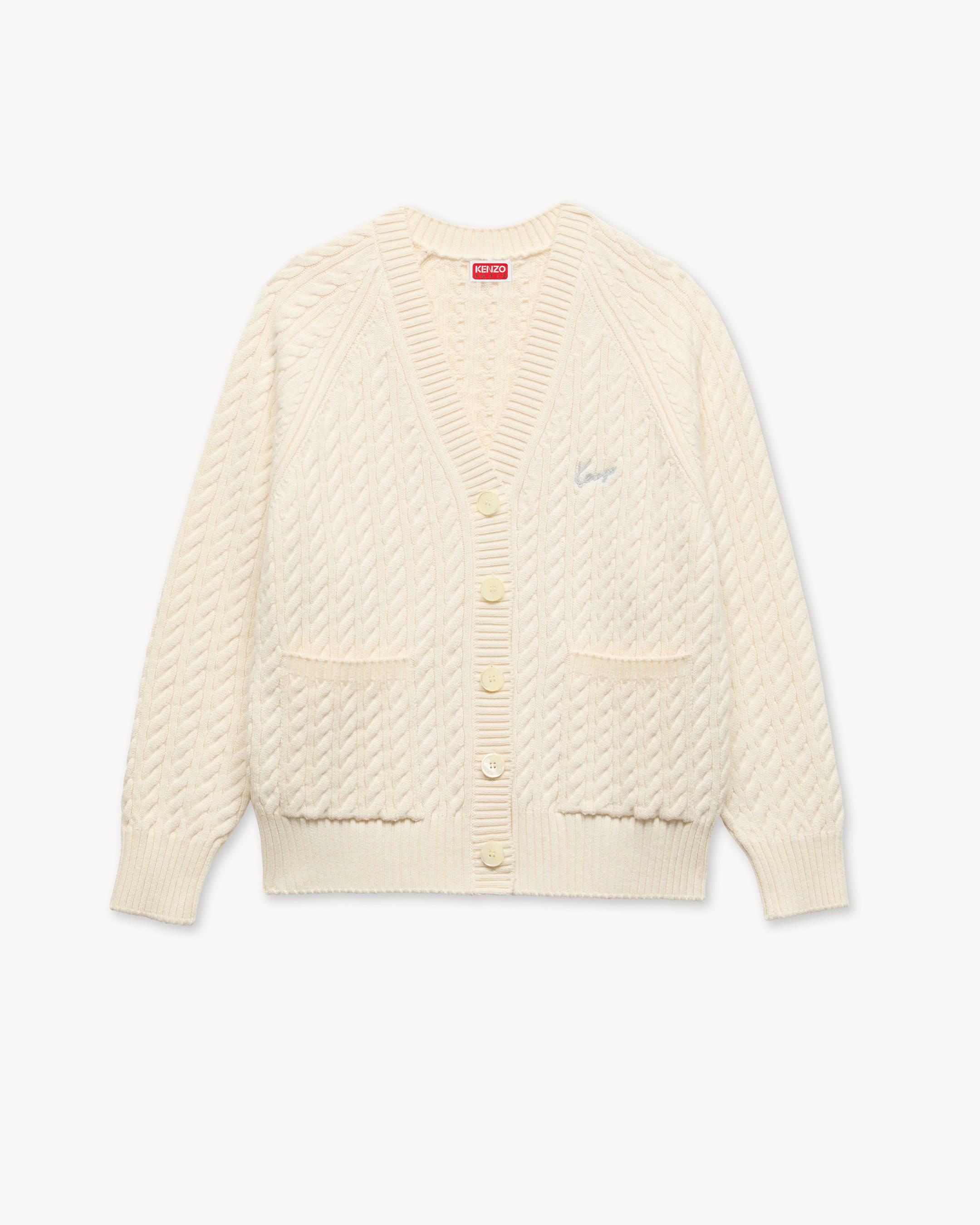 'KENZO Signature' embroidered loose knit cardigan in cotton wool