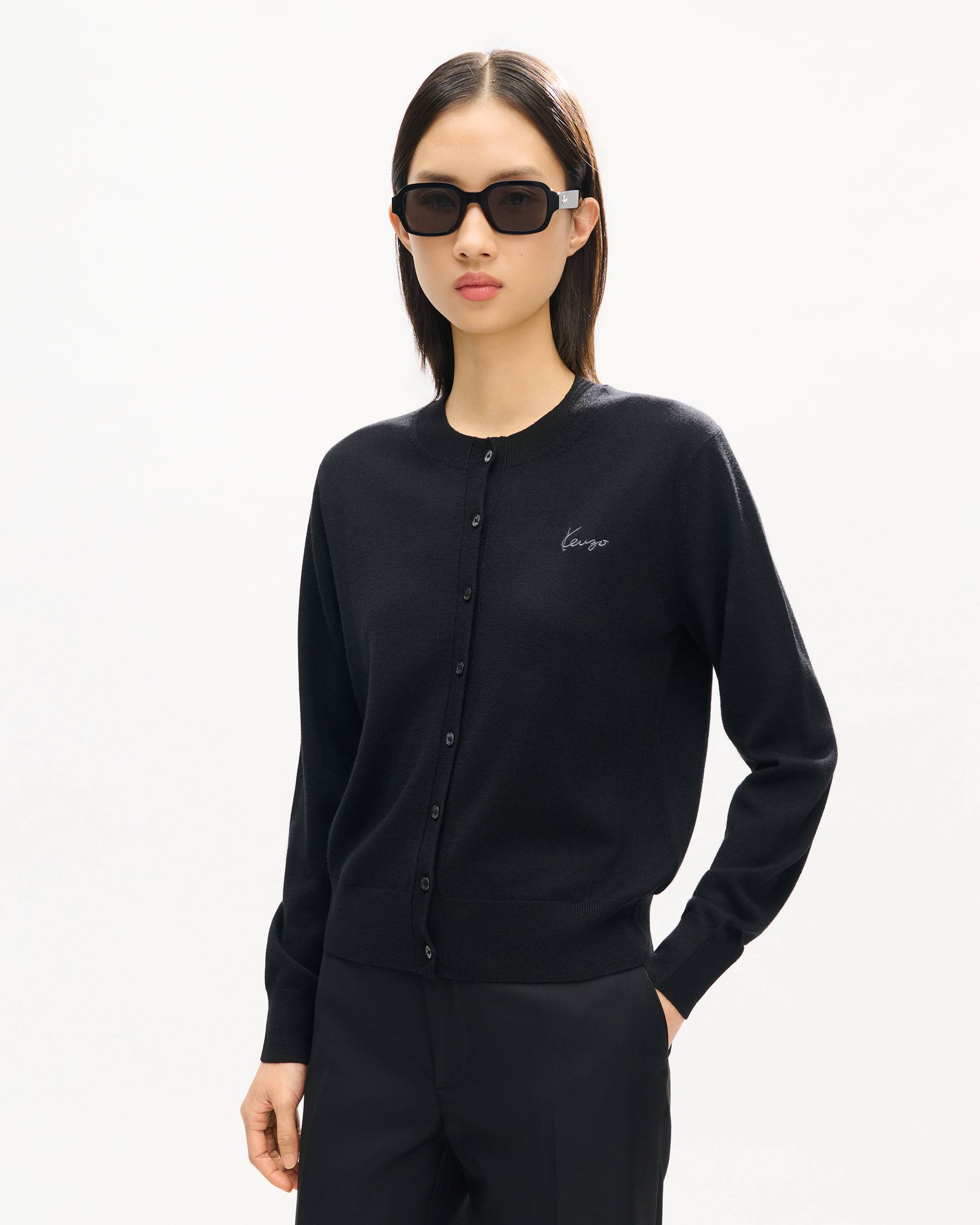 'KENZO Signature' embroidered cardigan in merino wool