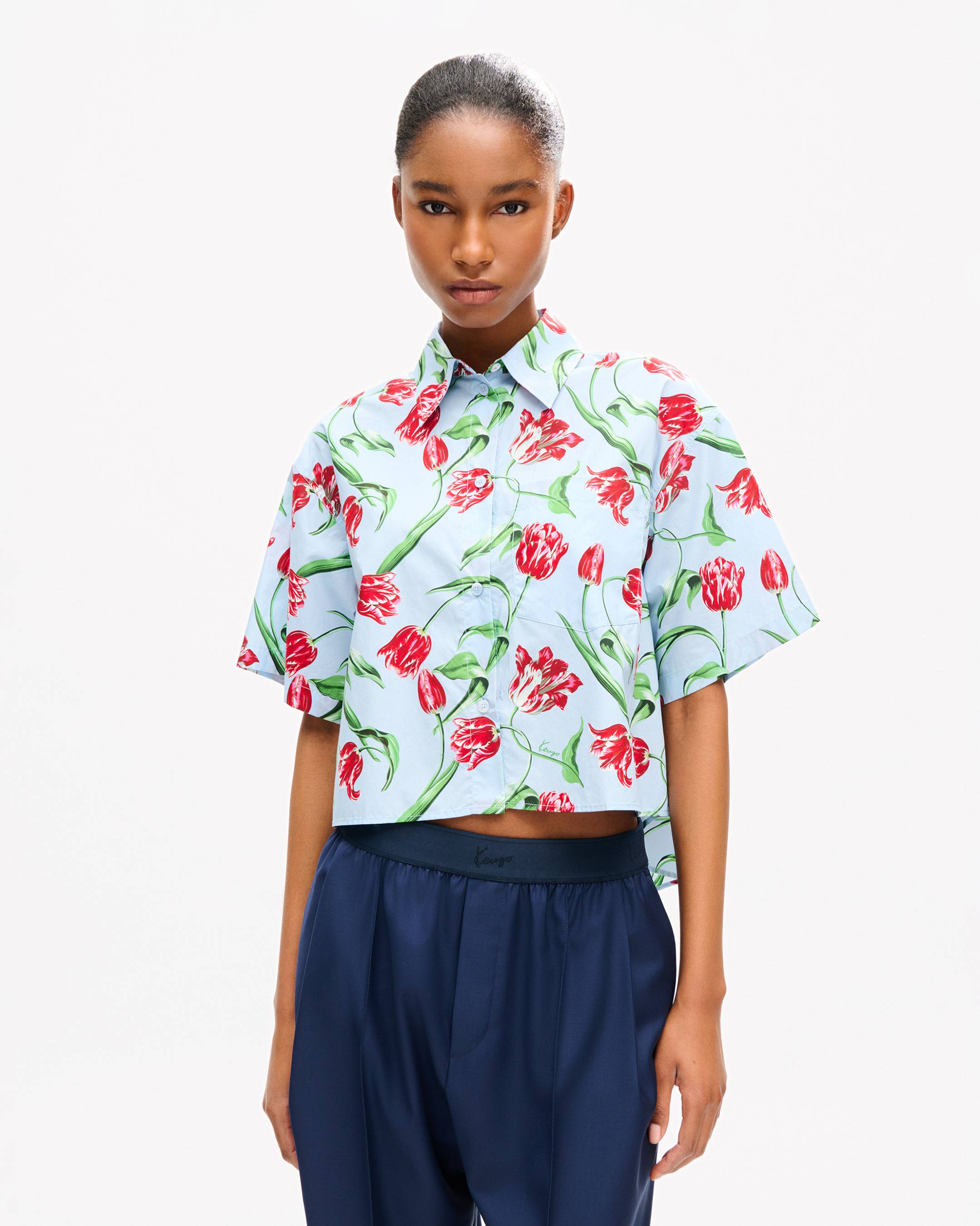 Chemise &agrave; manches courtes 'KENZO Tulip' en popeline de coton