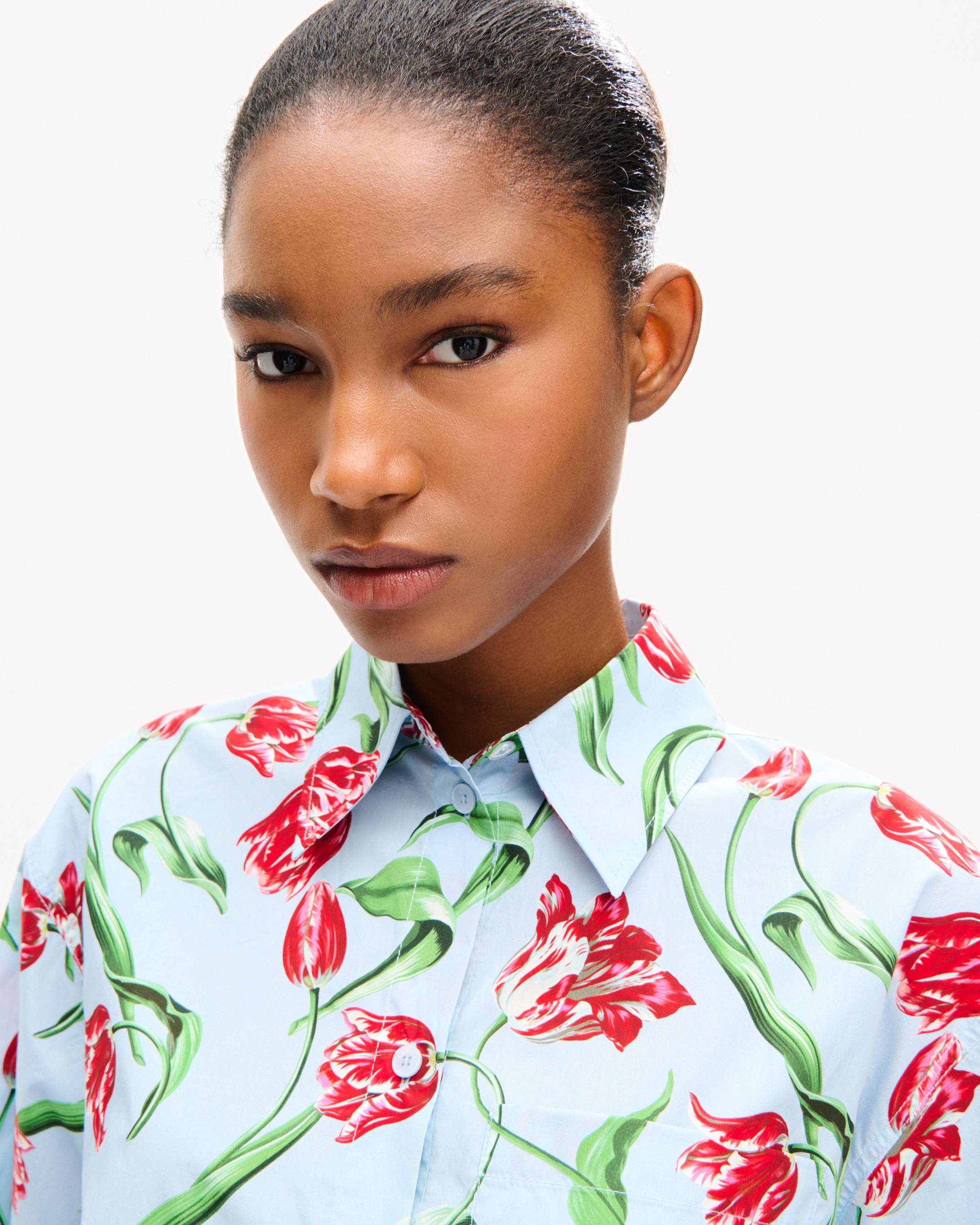 Chemise &agrave; manches courtes 'KENZO Tulip' en popeline de coton