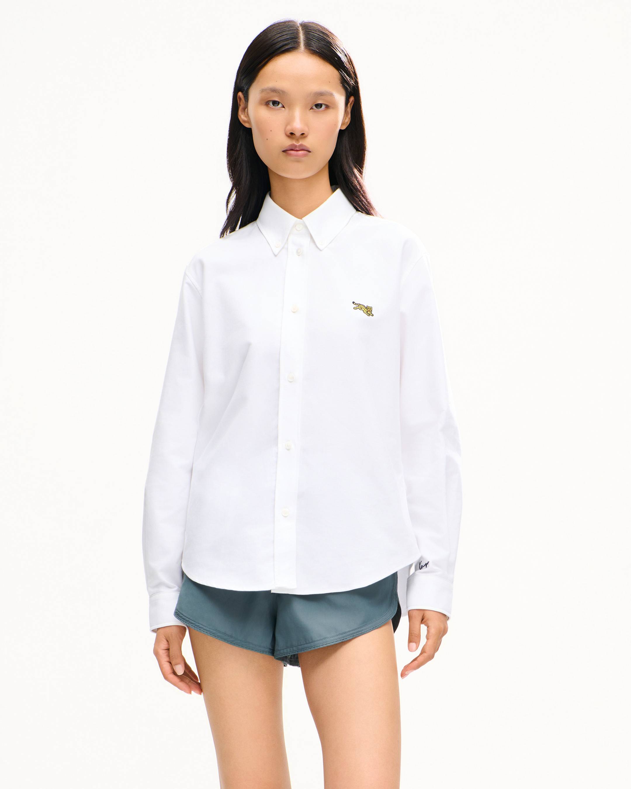 Camicia aderente in cotone oxford con ricamo 'KENZO Jumping Tiger' 