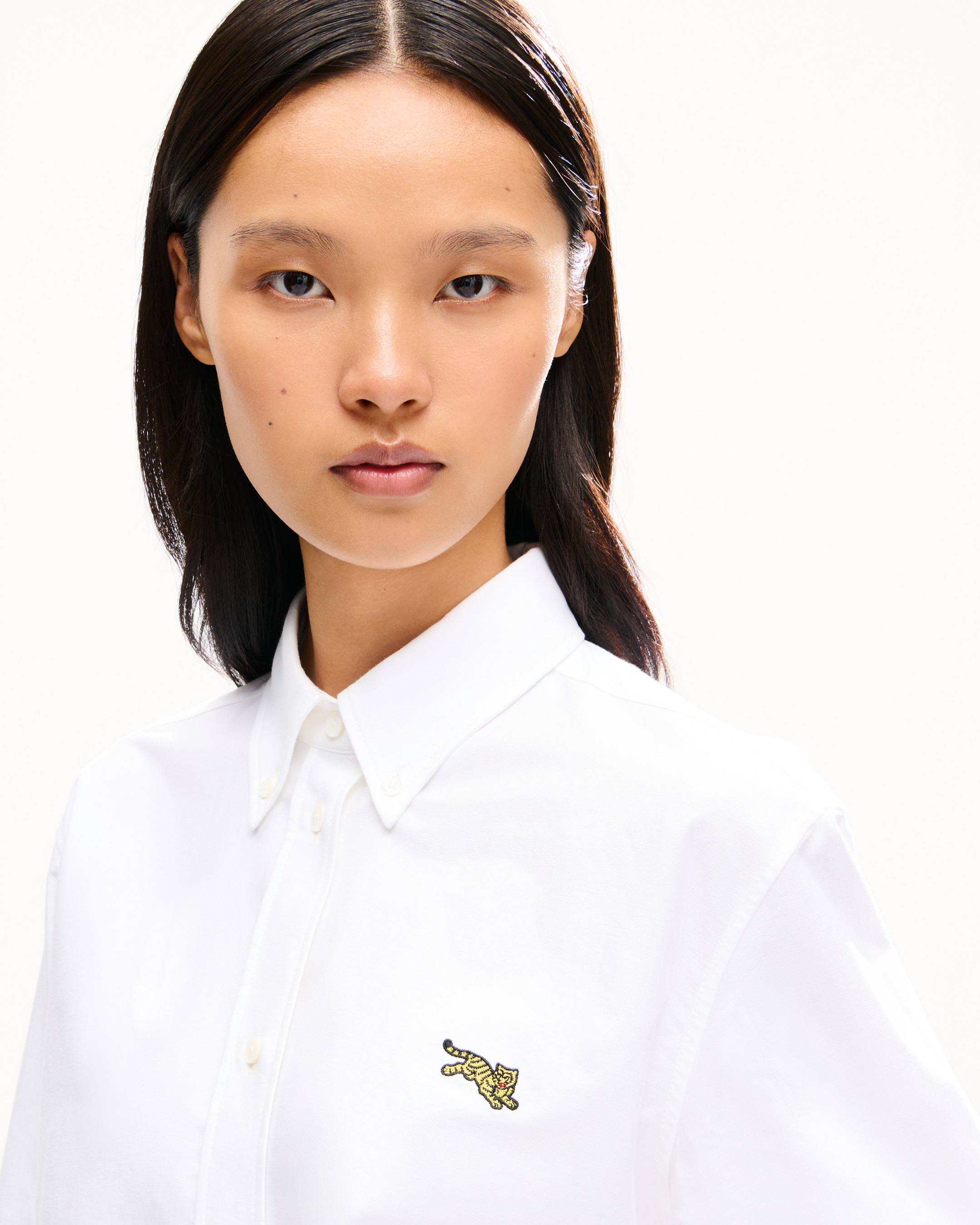 Camicia aderente in cotone oxford con ricamo 'KENZO Jumping Tiger' 