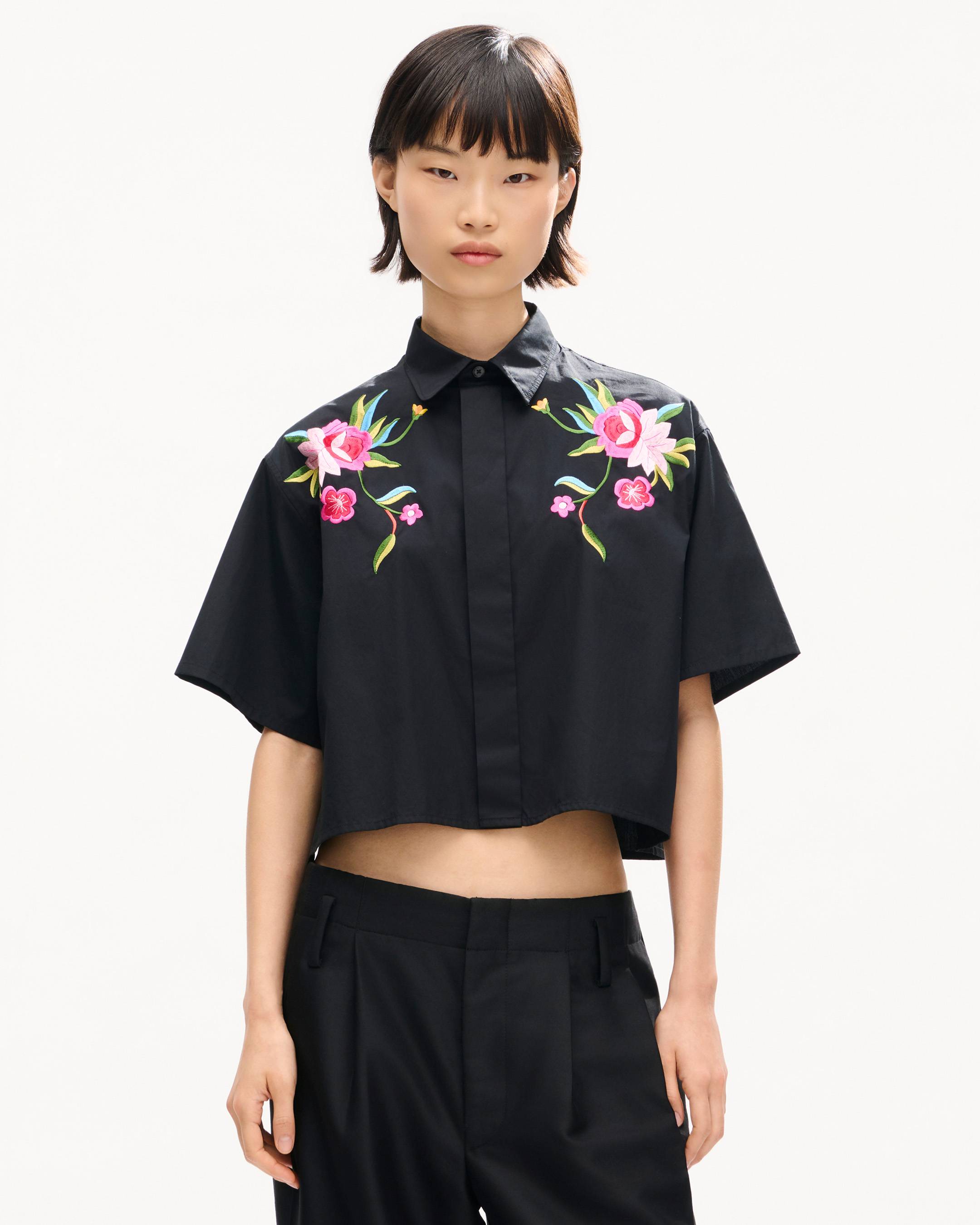 KENZO Wildflower' embroidered short sleeve shirt in cotton poplin