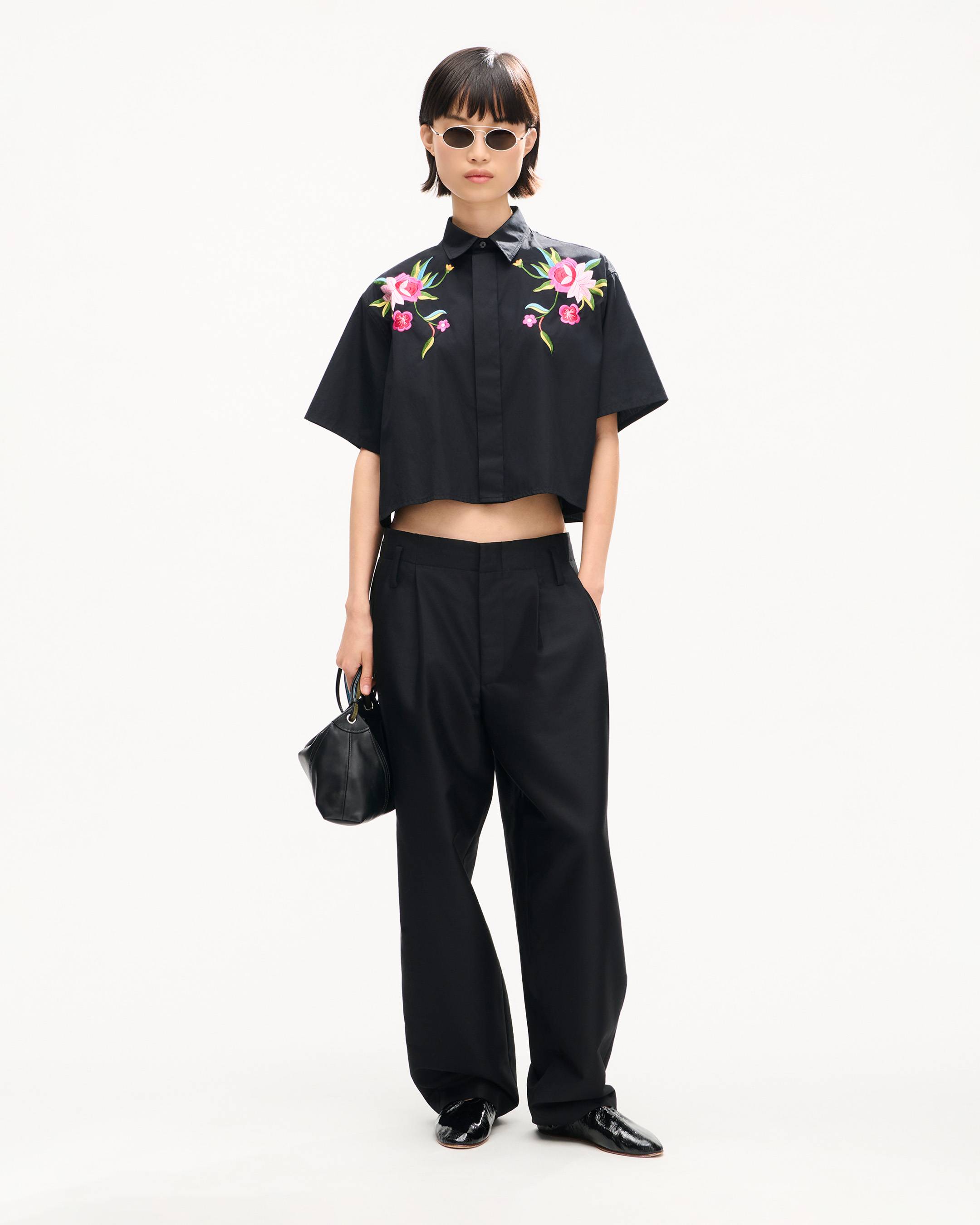 'KENZO Wildflower' embroidered short sleeve shirt in cotton poplin
