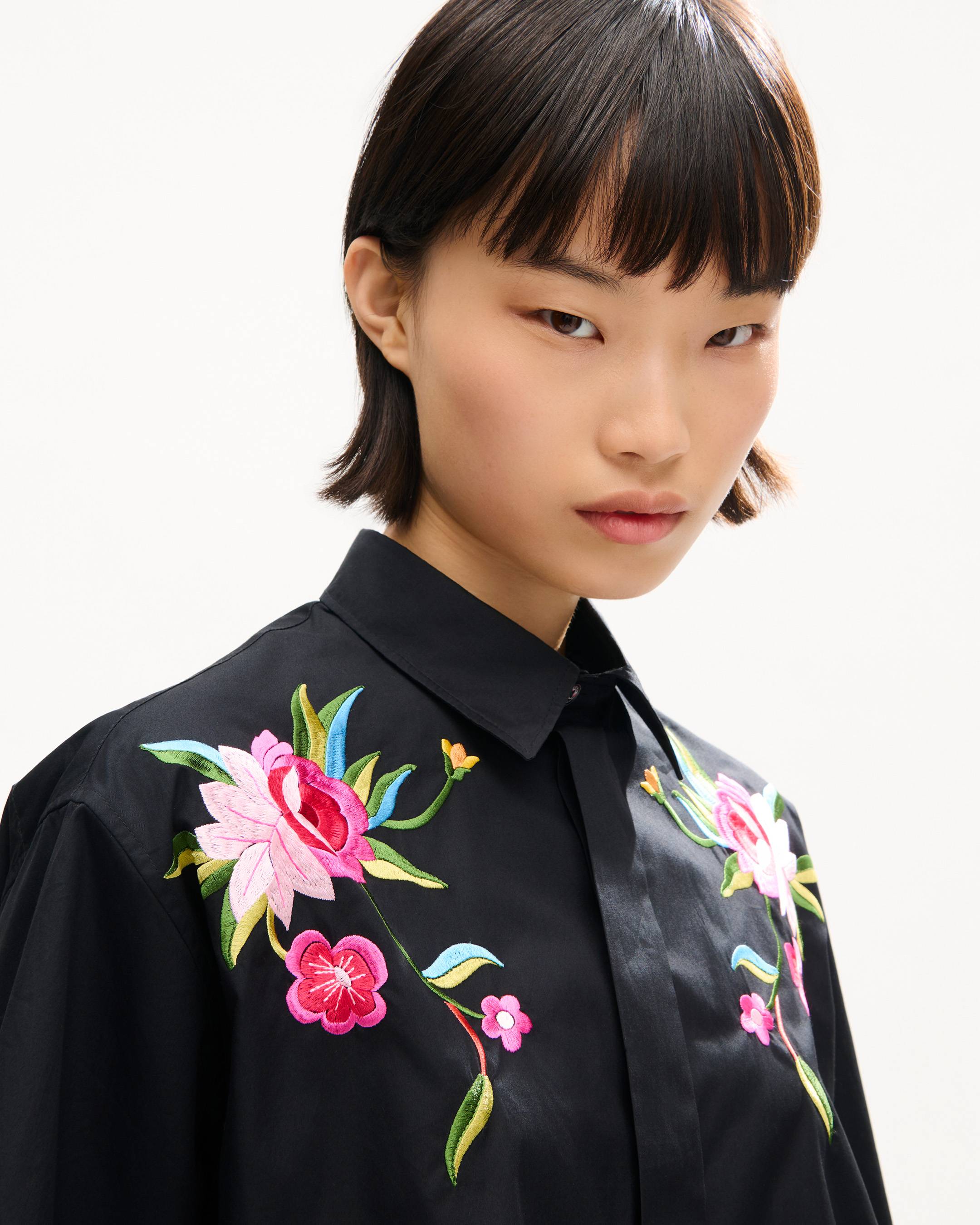 'KENZO Wildflower' embroidered short sleeve shirt in cotton poplin