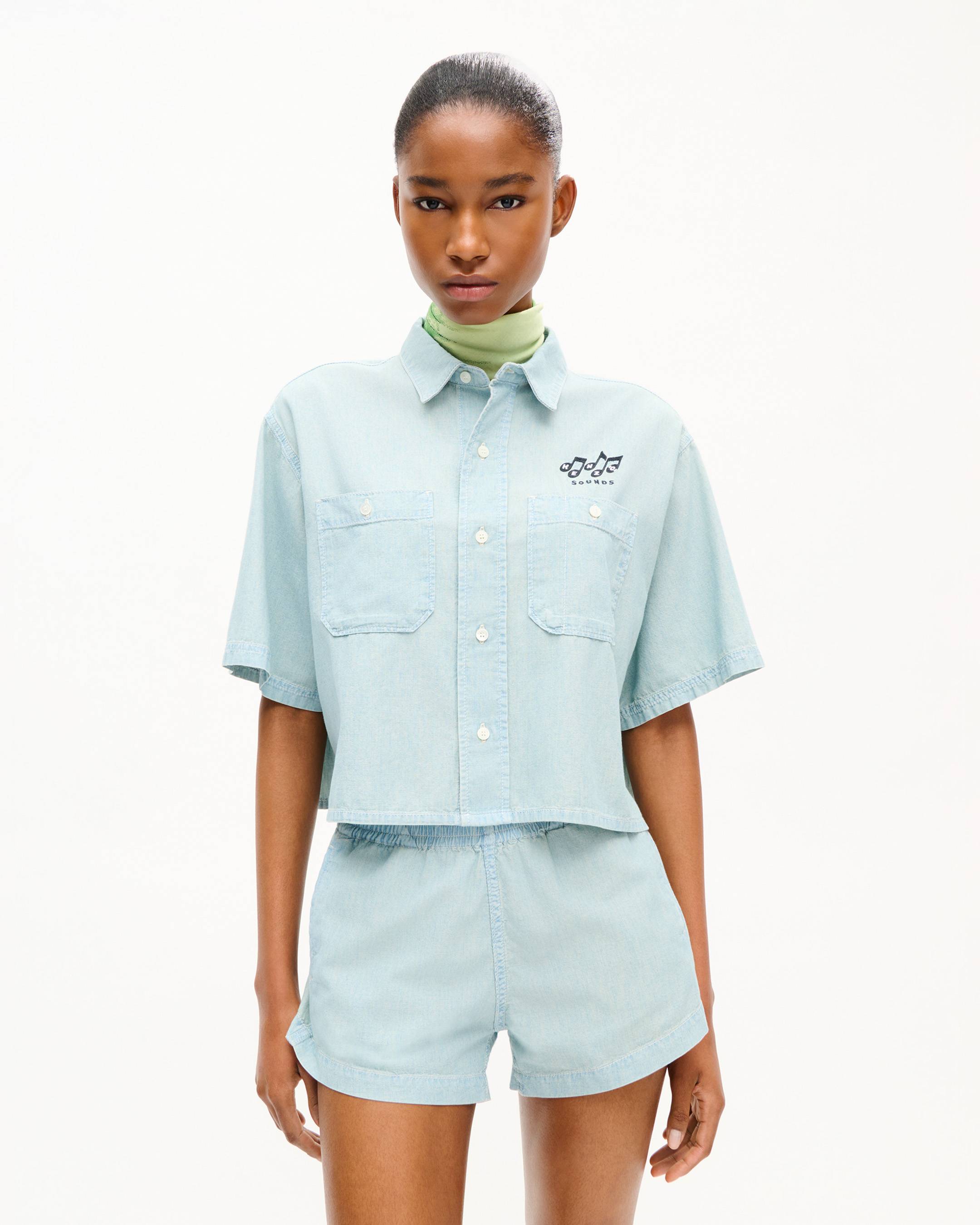 'KENZO Sounds' light short sleeve shirt in washed chambray