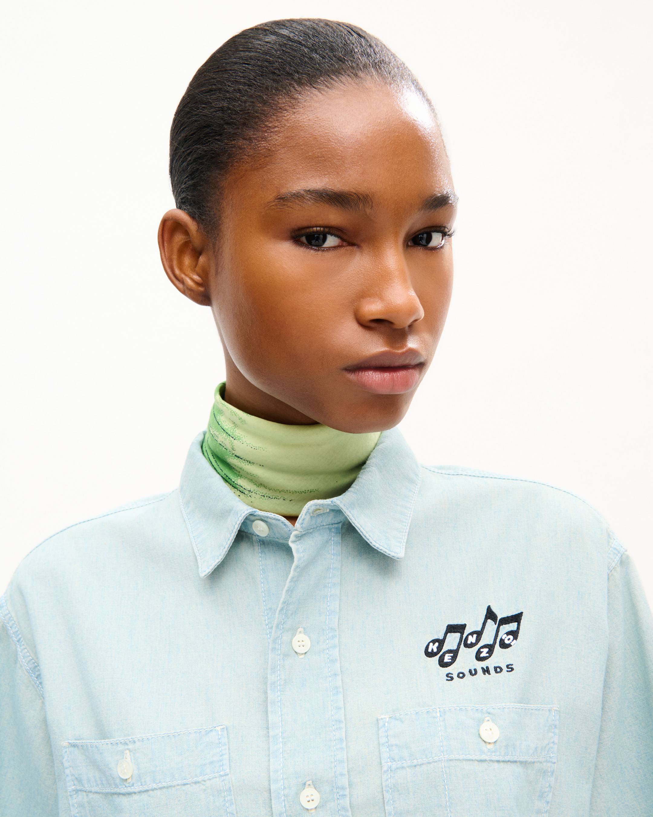 'KENZO Sounds' light short sleeve shirt in washed chambray