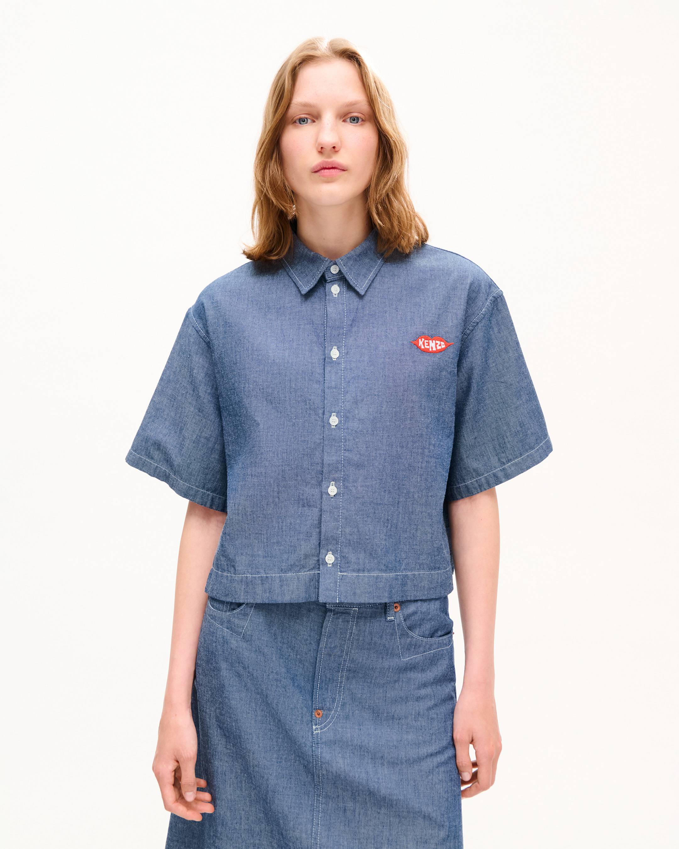 KENZO Loves' short sleeve shirt in rinse chambray | Women's | KENZO