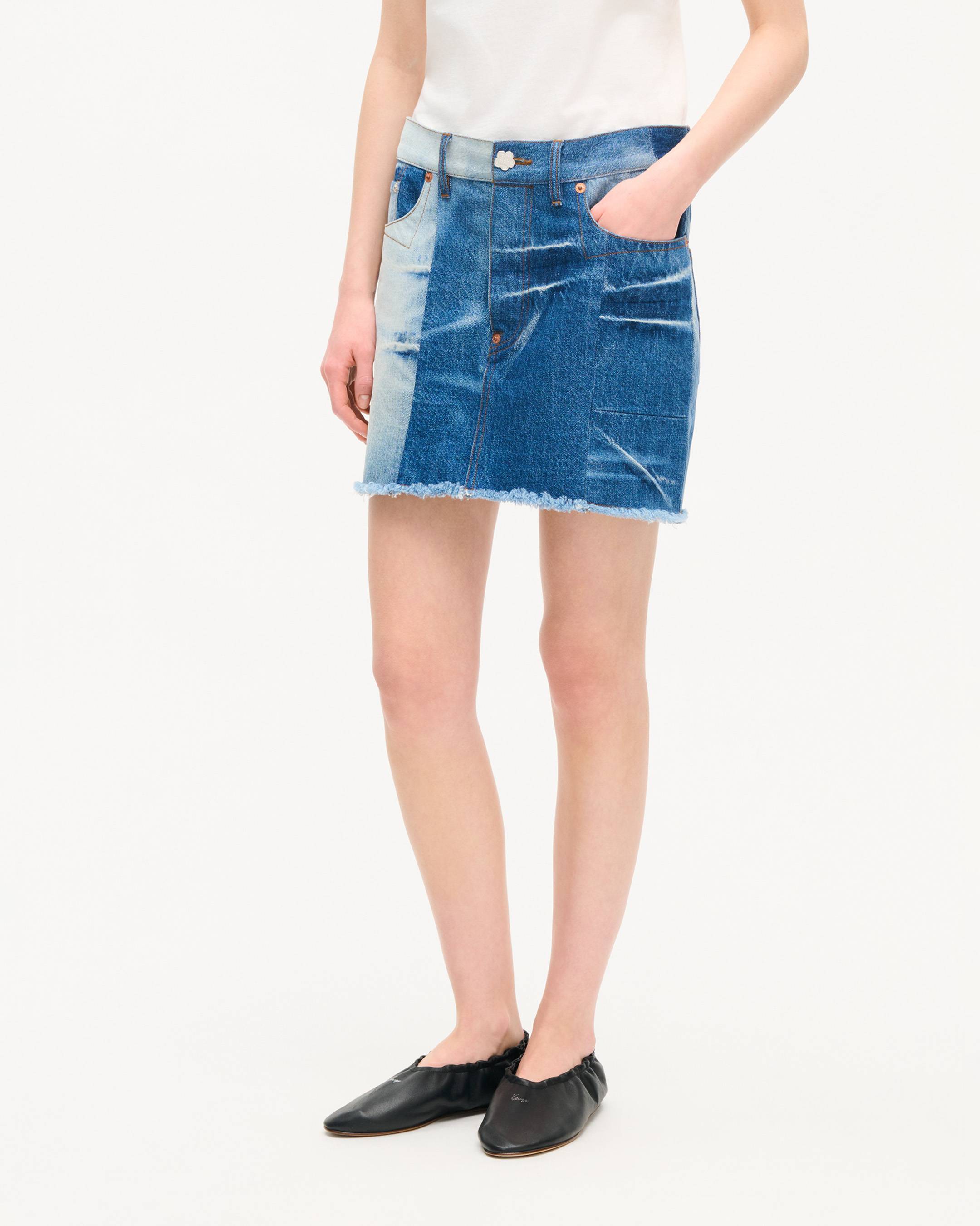 Patchwork short skirt in japanese denim | Women's | KENZO