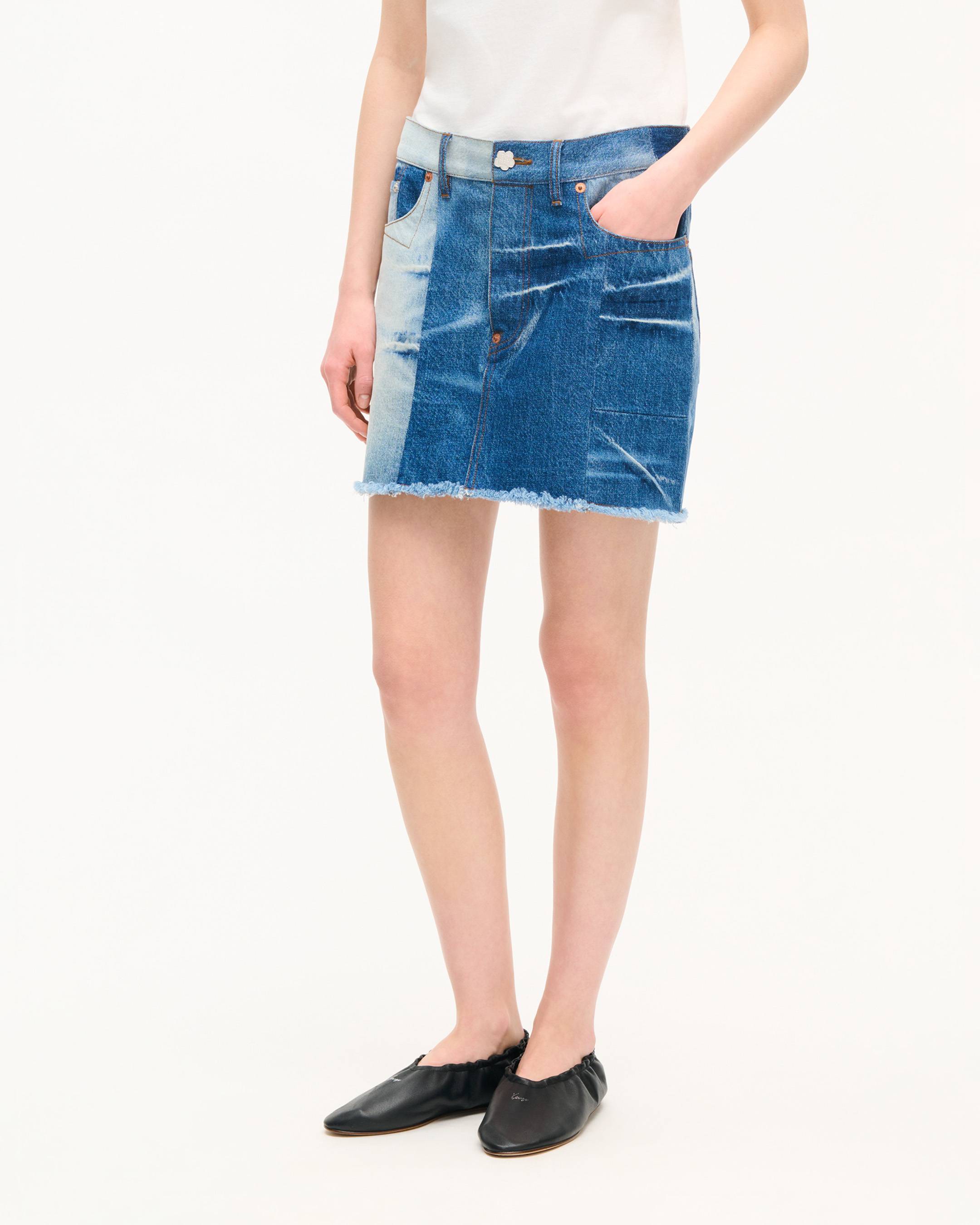 Jupe courte patchwork en denim japonais