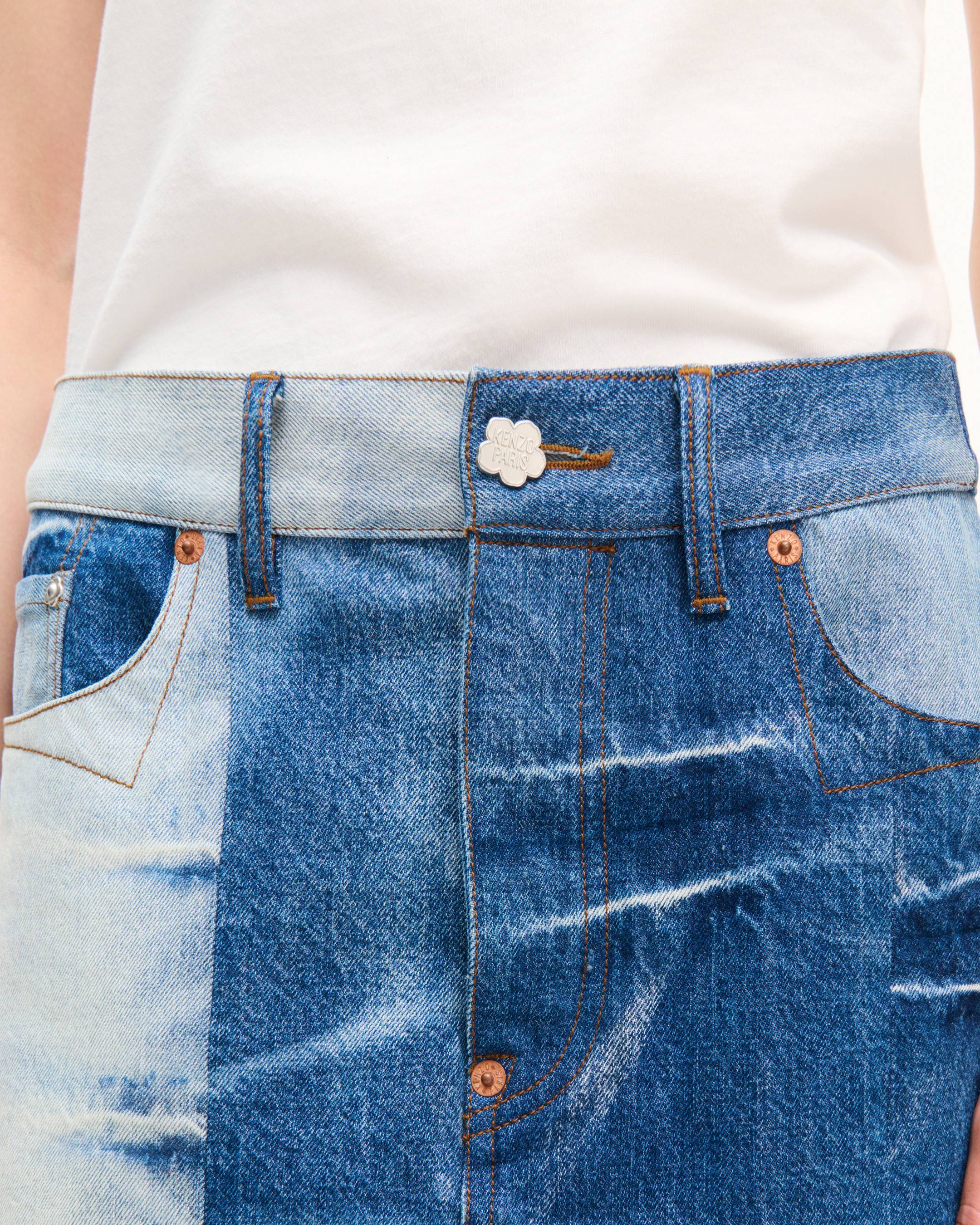 Jupe courte patchwork en denim japonais