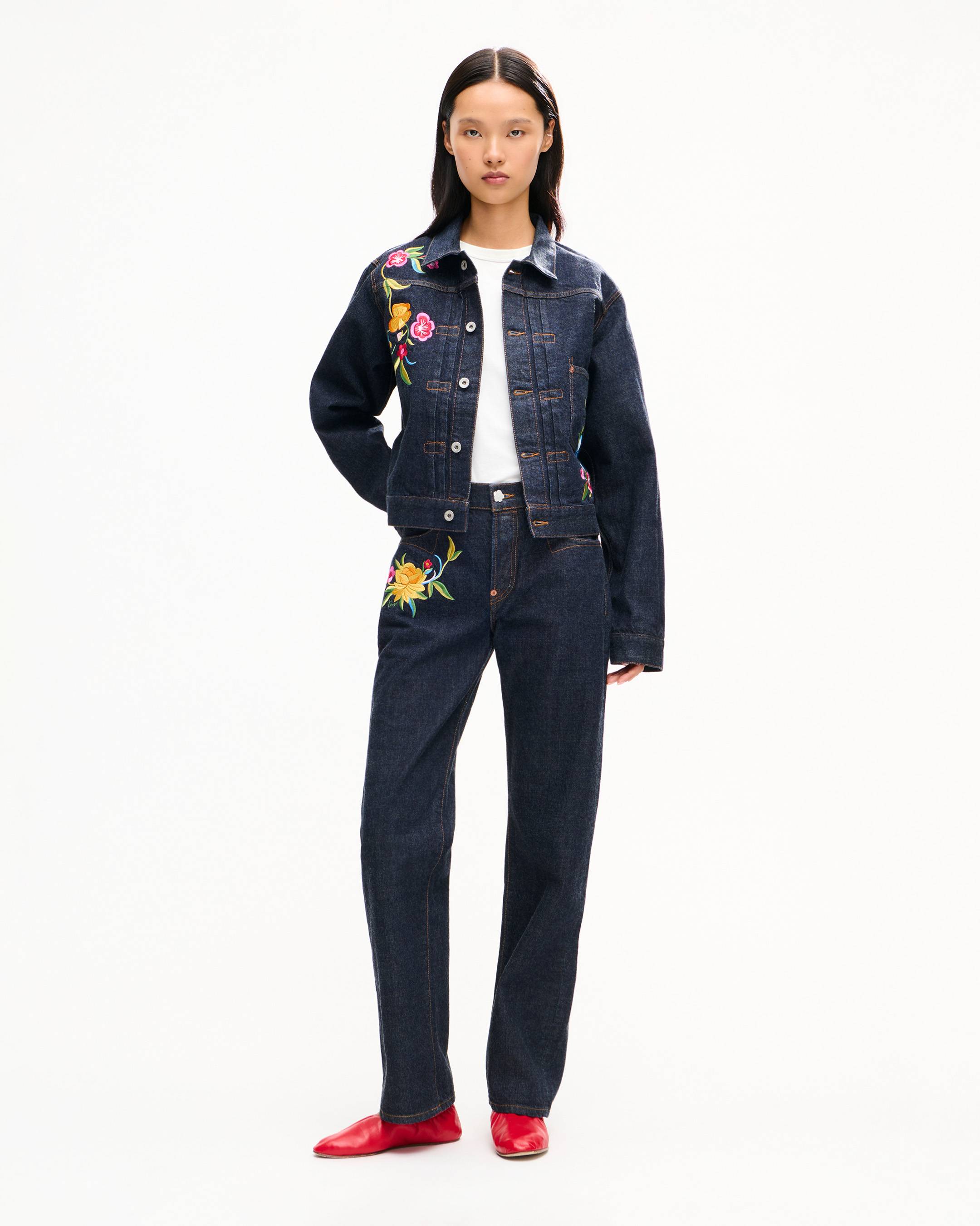 KENZO Wildflower' straight pants in japanese denim | Women's | KENZO