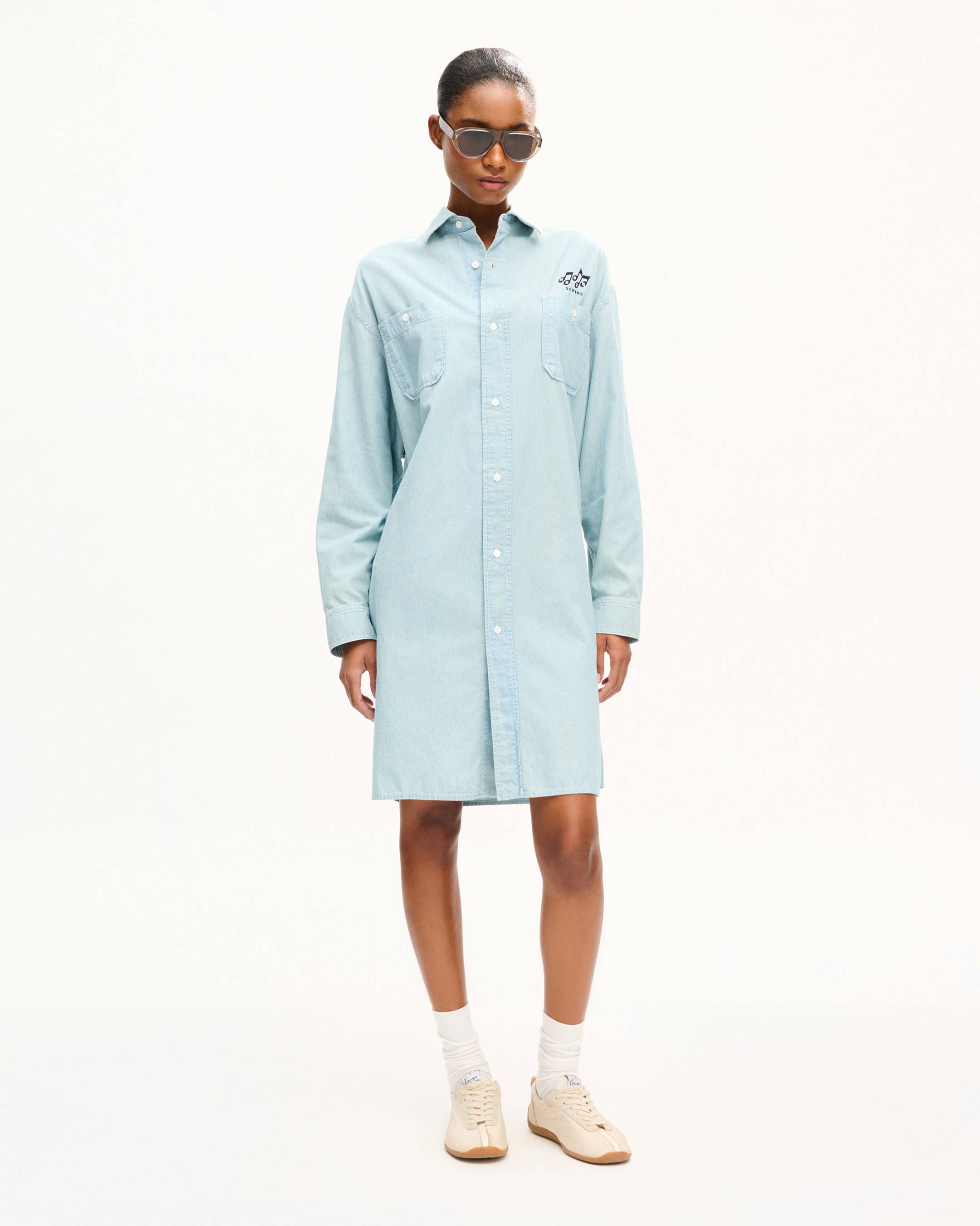 'KENZO Sounds' oversized shirt dress in washed chambray