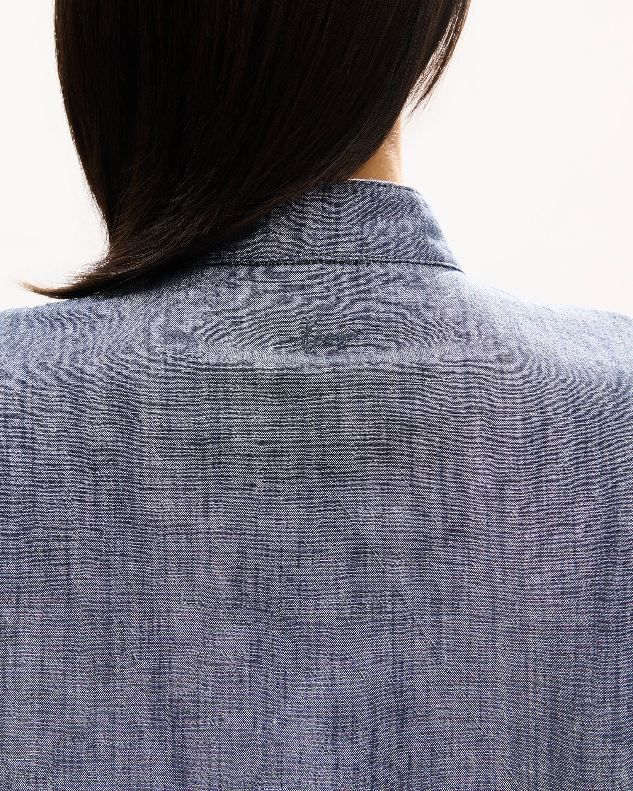 Kurzes Kleid aus gewaschenem Leinen-Denim-Mix