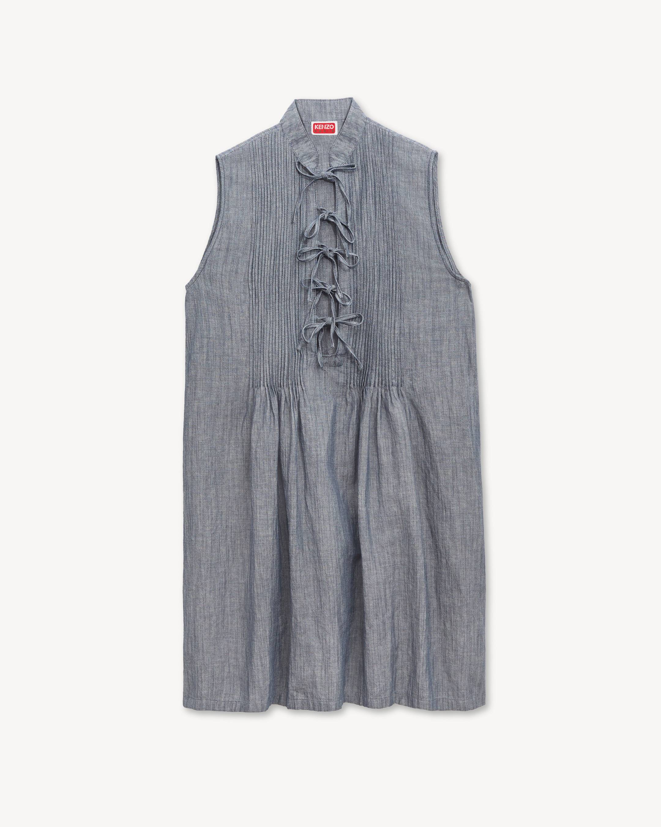 Kurzes Kleid aus gewaschenem Leinen-Denim-Mix