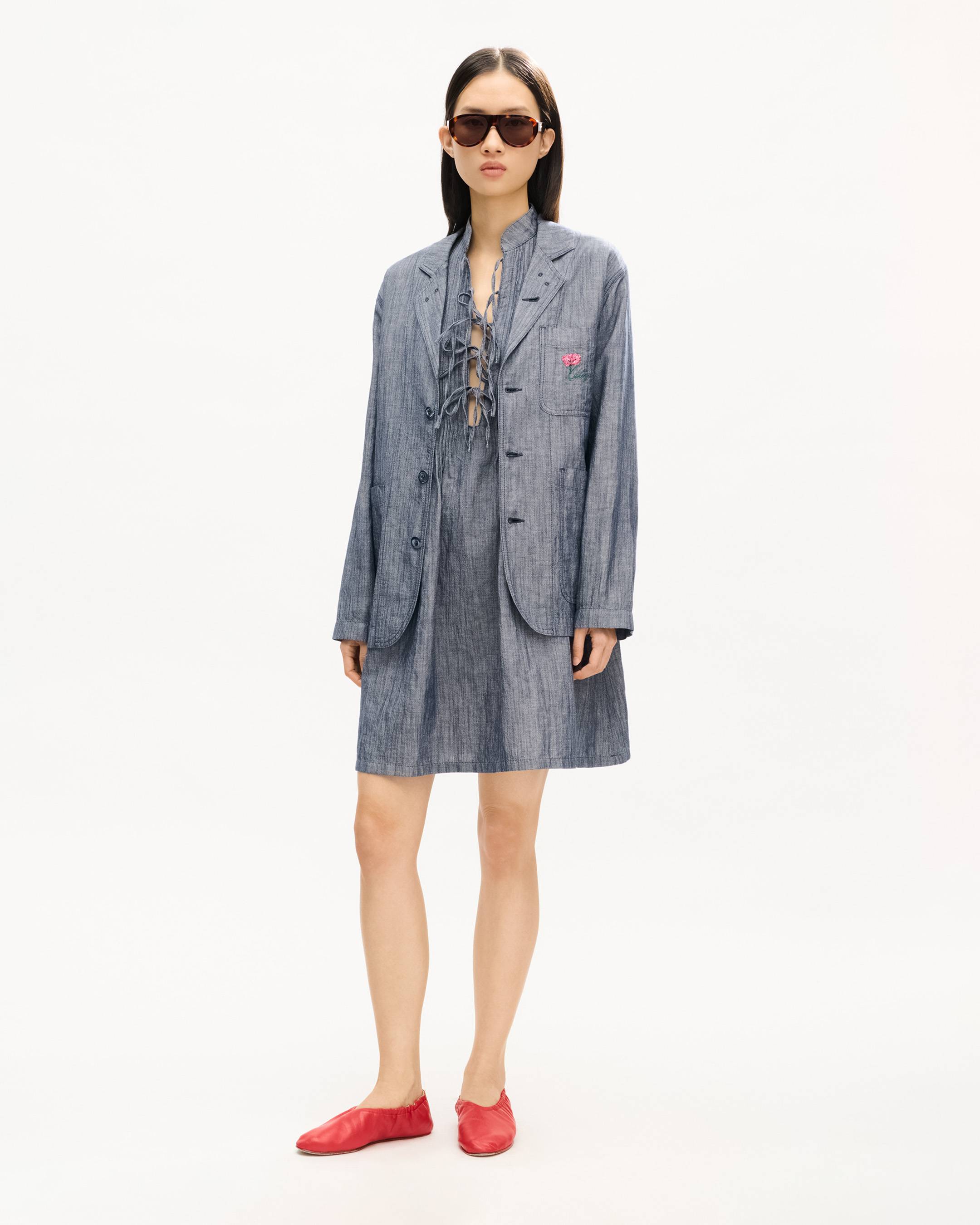 Leichte &bdquo;KENZO Tulip&ldquo;-Workwear-Jacke aus gewaschenem Leinen-Denim