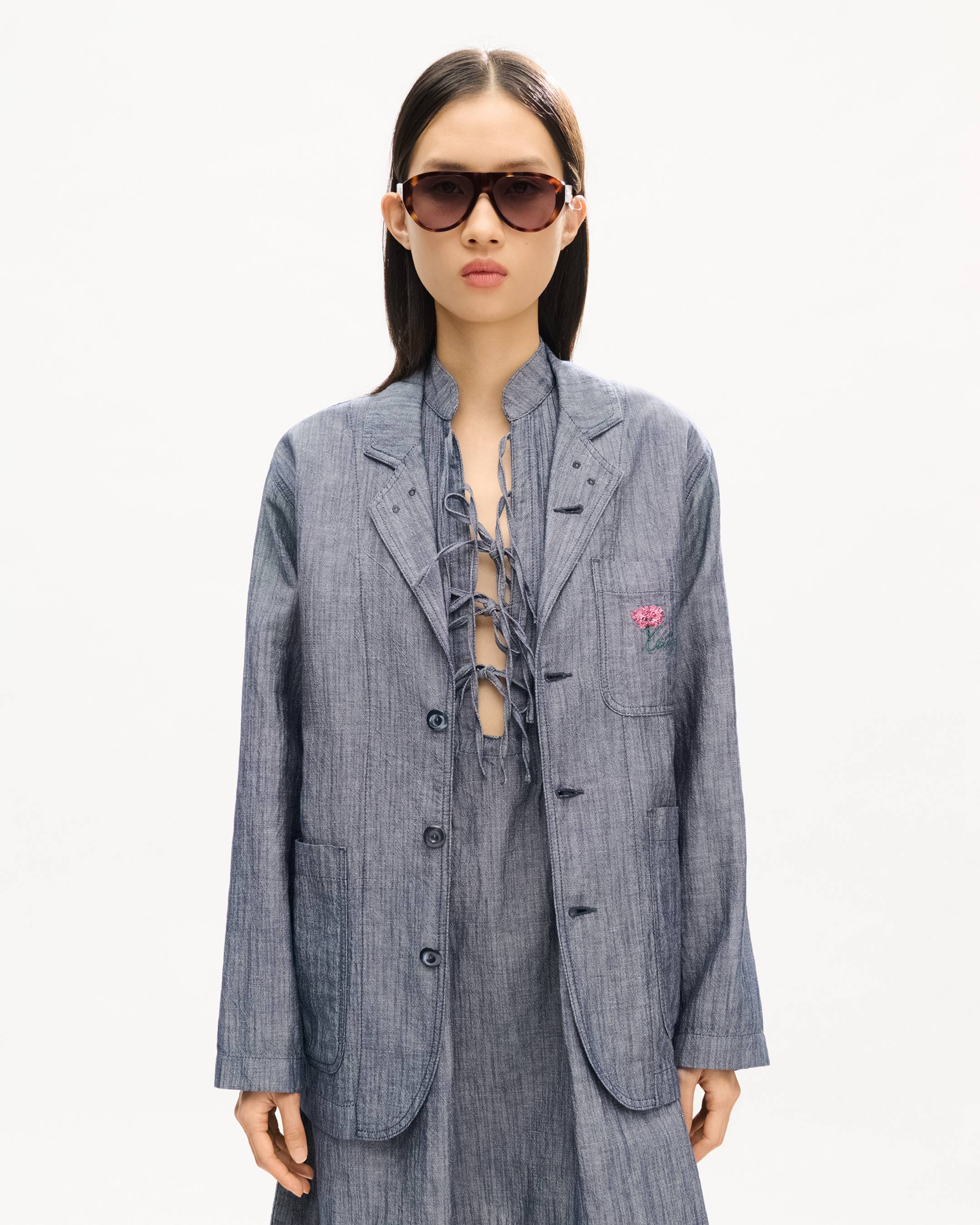 Leichte &bdquo;KENZO Tulip&ldquo;-Workwear-Jacke aus gewaschenem Leinen-Denim