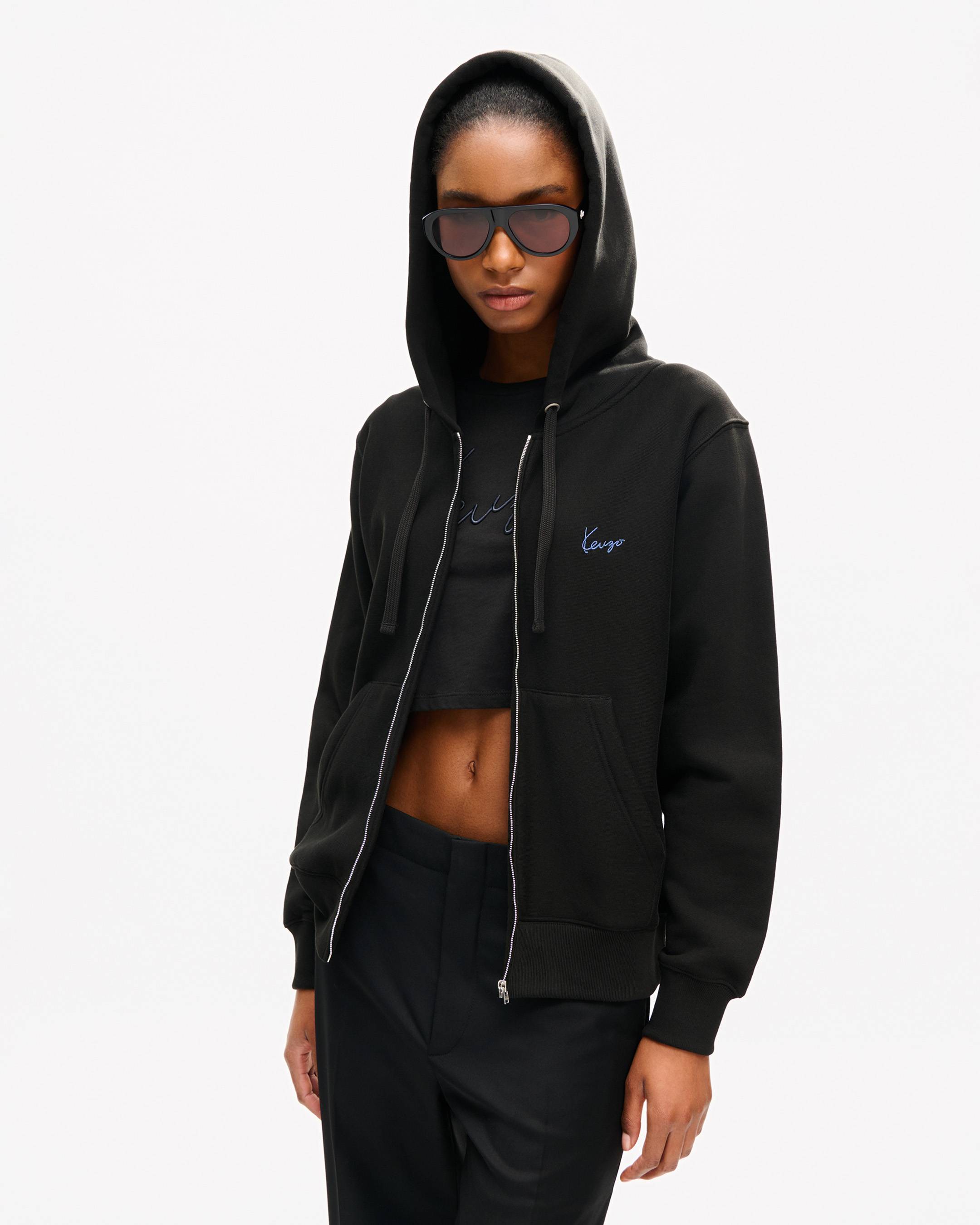 Sudadera con capucha y cremallera de algod&oacute;n bordada 'KENZO Signature'