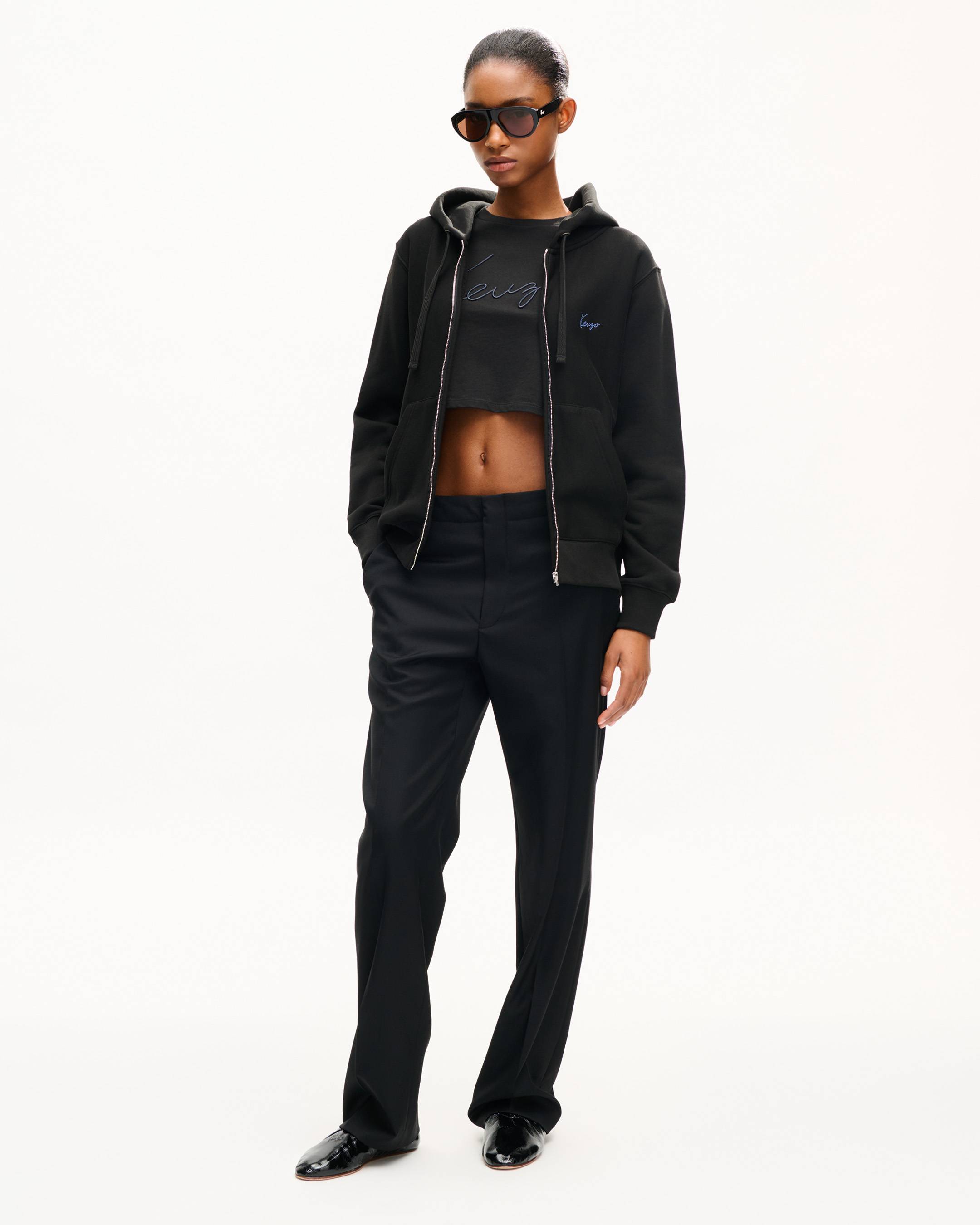 'KENZO Signature' embroidered zip-up hoodie in cotton