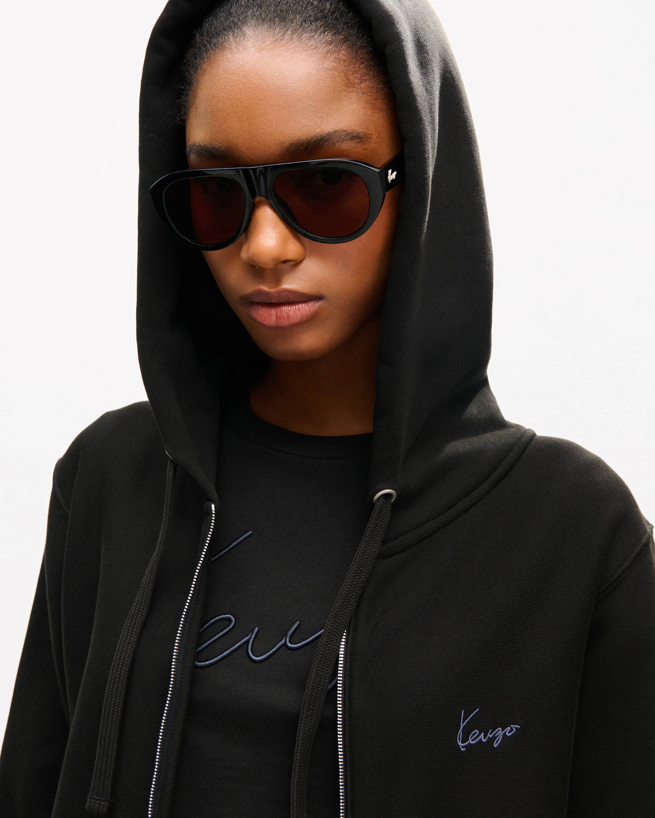 Felpa con cappuccio e cerniera in cotone ricamata 'KENZO Signature'