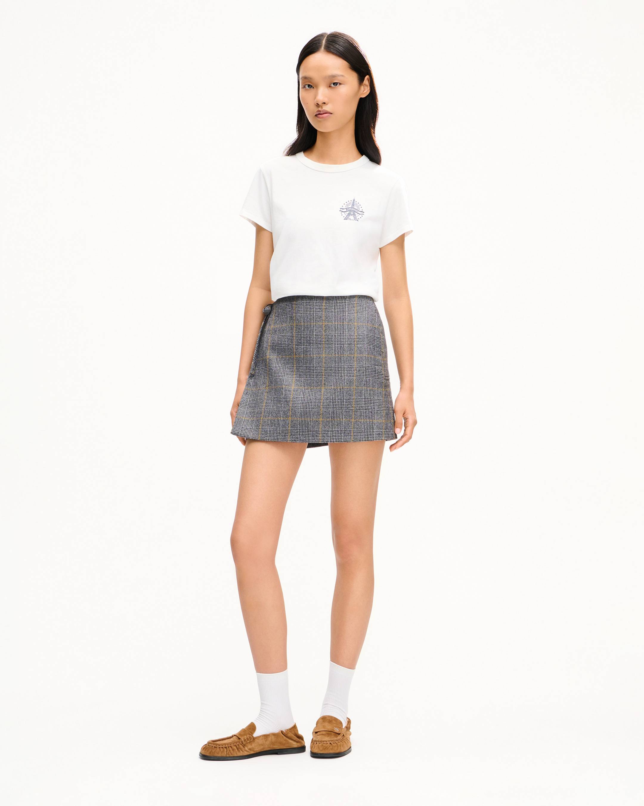 Jupe portefeuille courte 'KENZO Checks' en tweed de laine