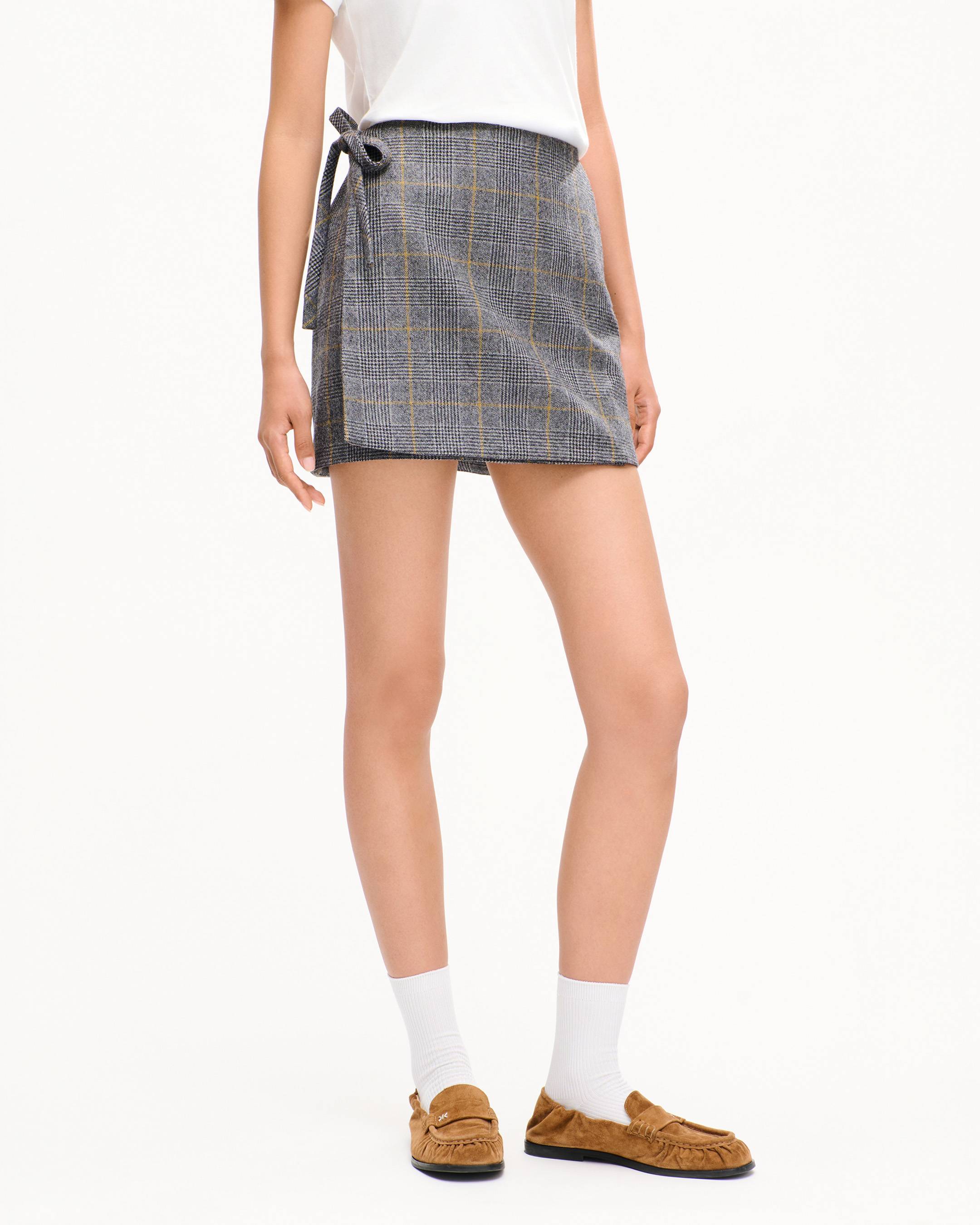Jupe portefeuille courte 'KENZO Checks' en tweed de laine