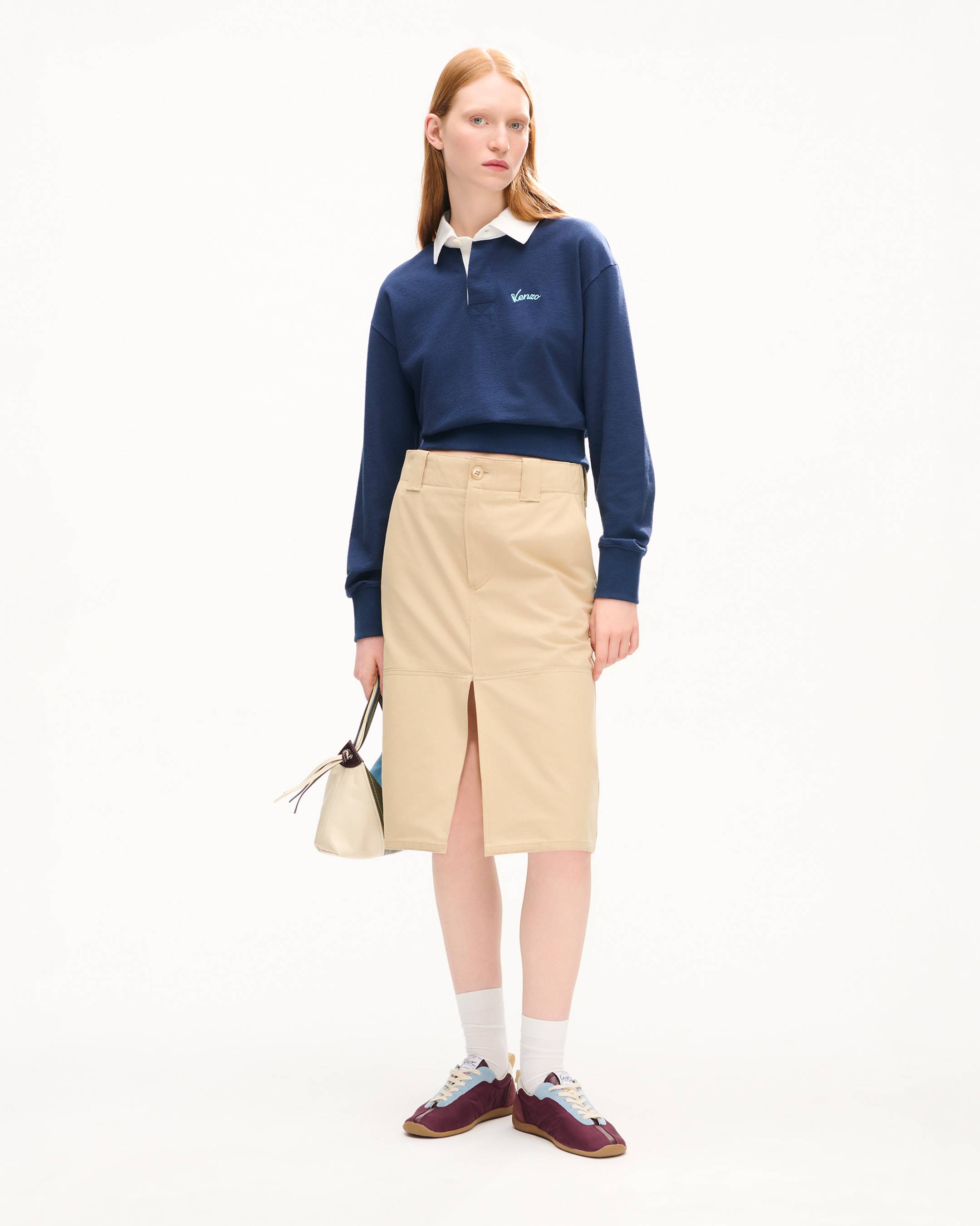 Workwear knee skirt in cotton twill