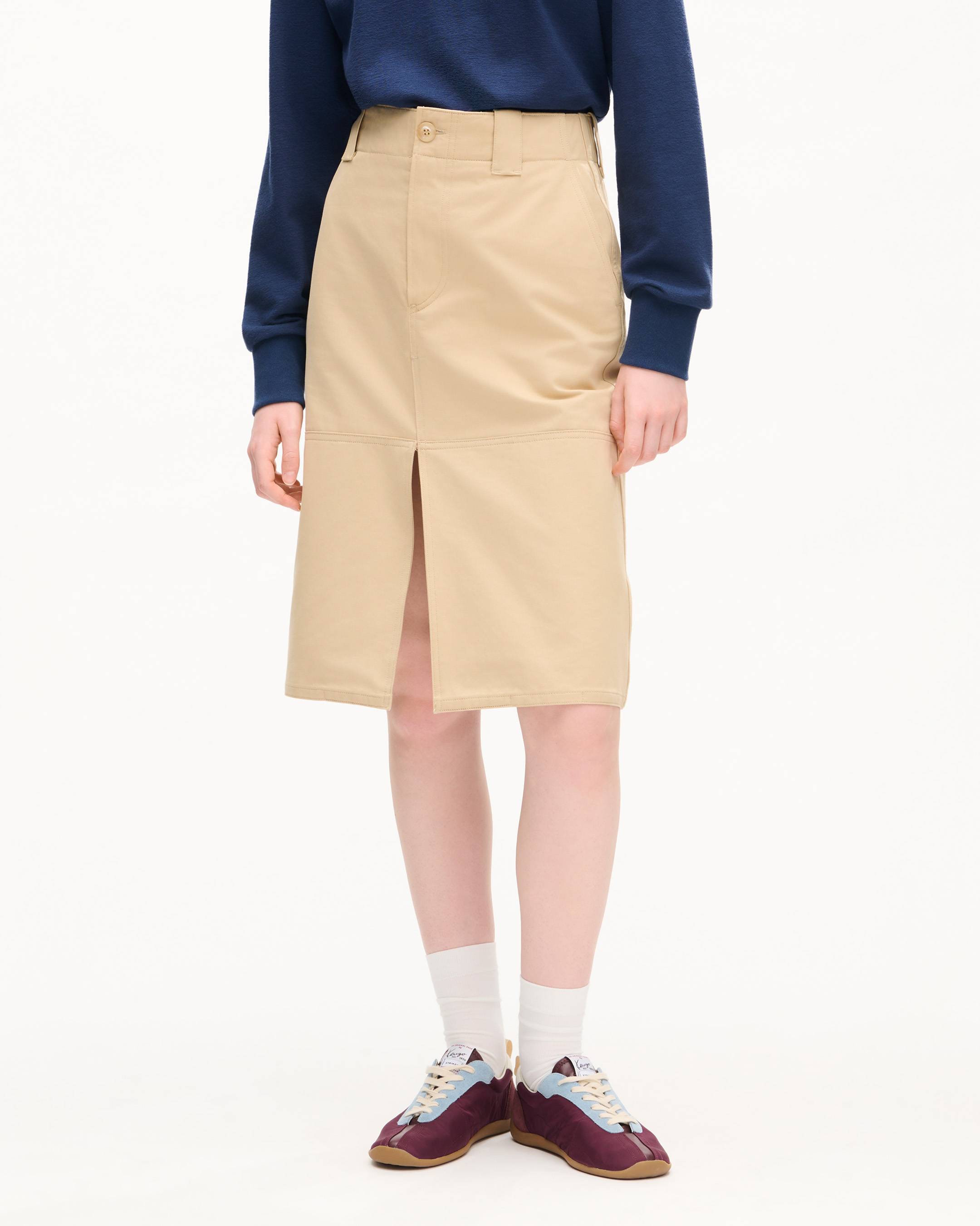 Workwear knee skirt in cotton twill