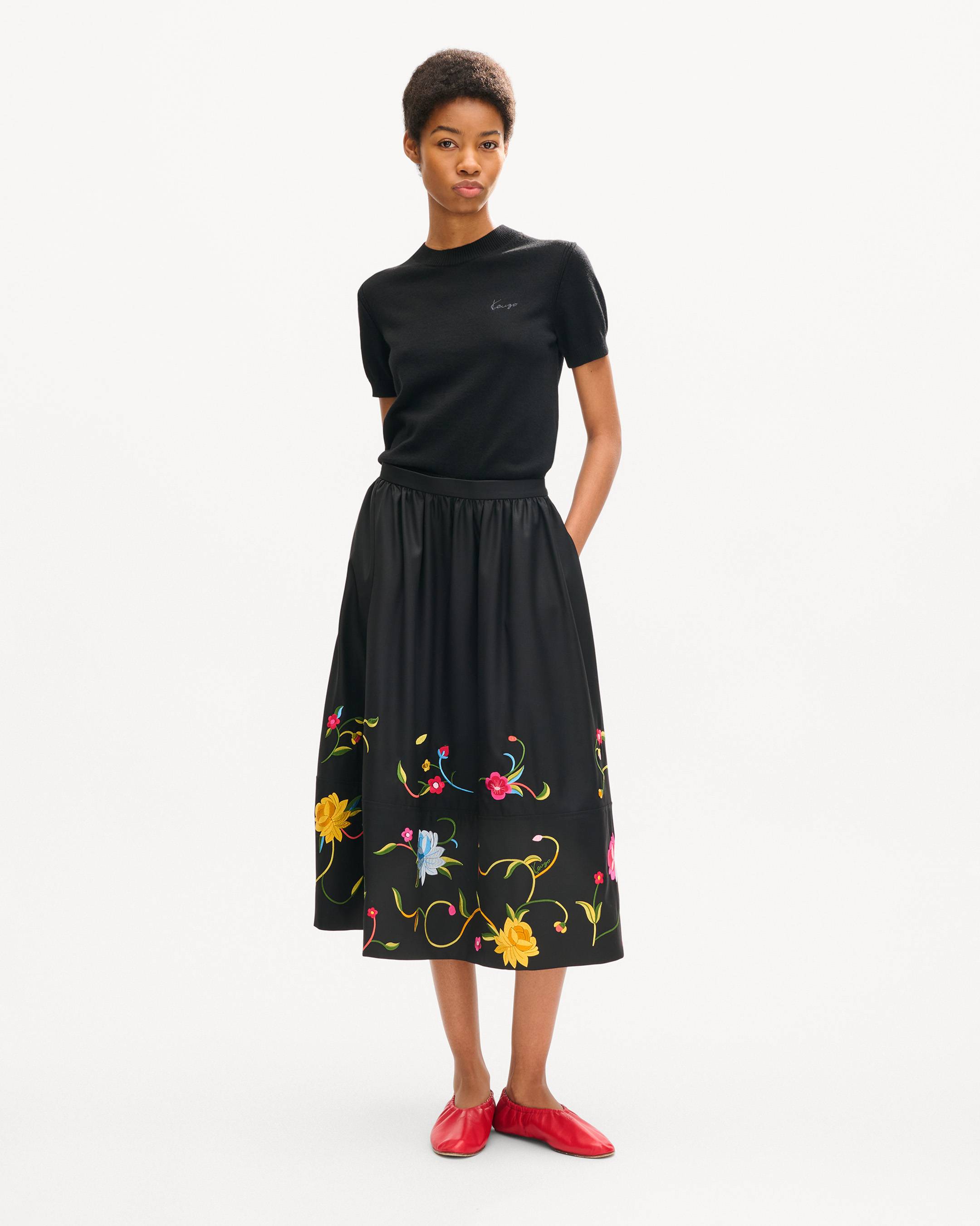 'KENZO Wildflower' midi skirt in virgin wool