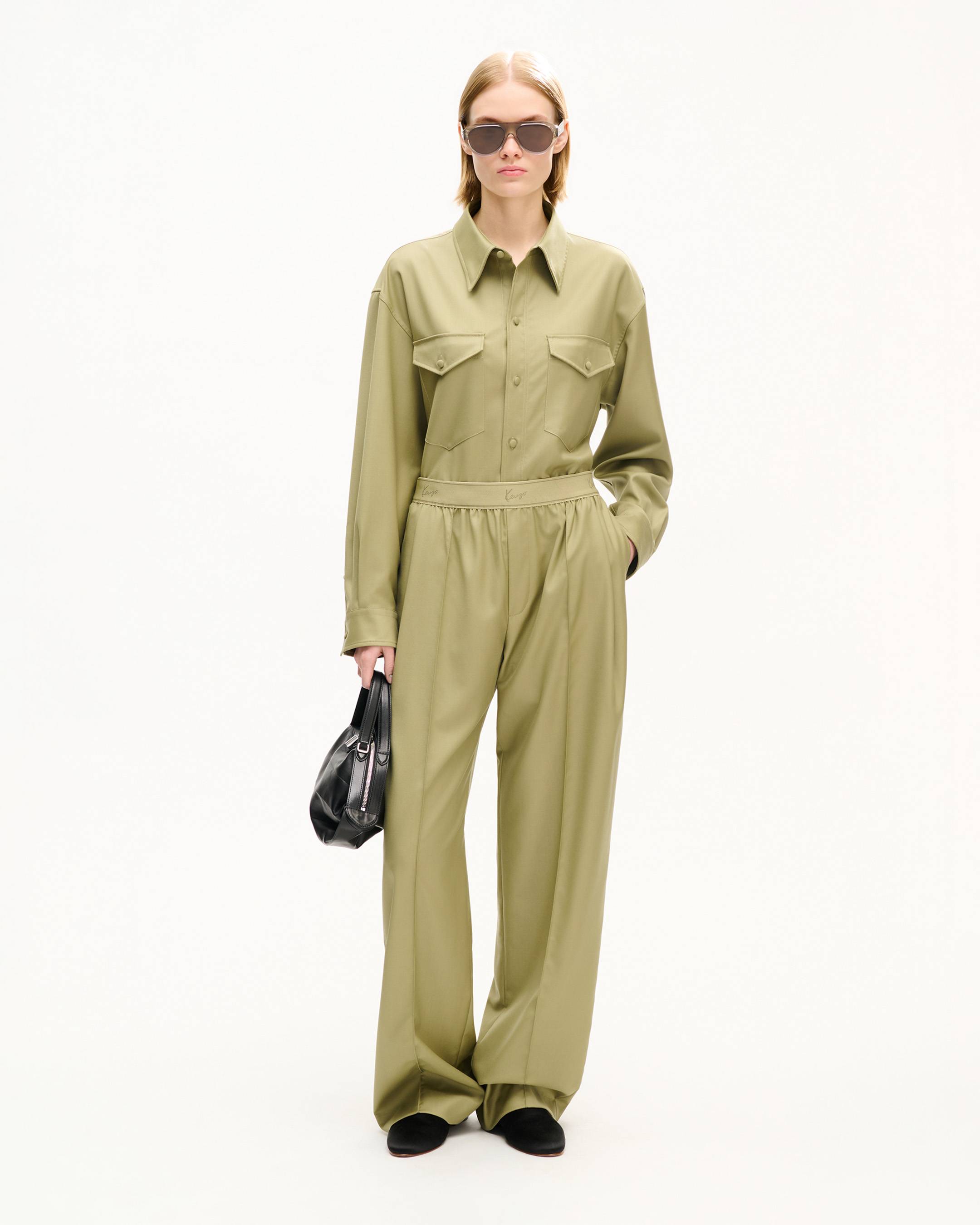 Elasticated pants in virgin wool