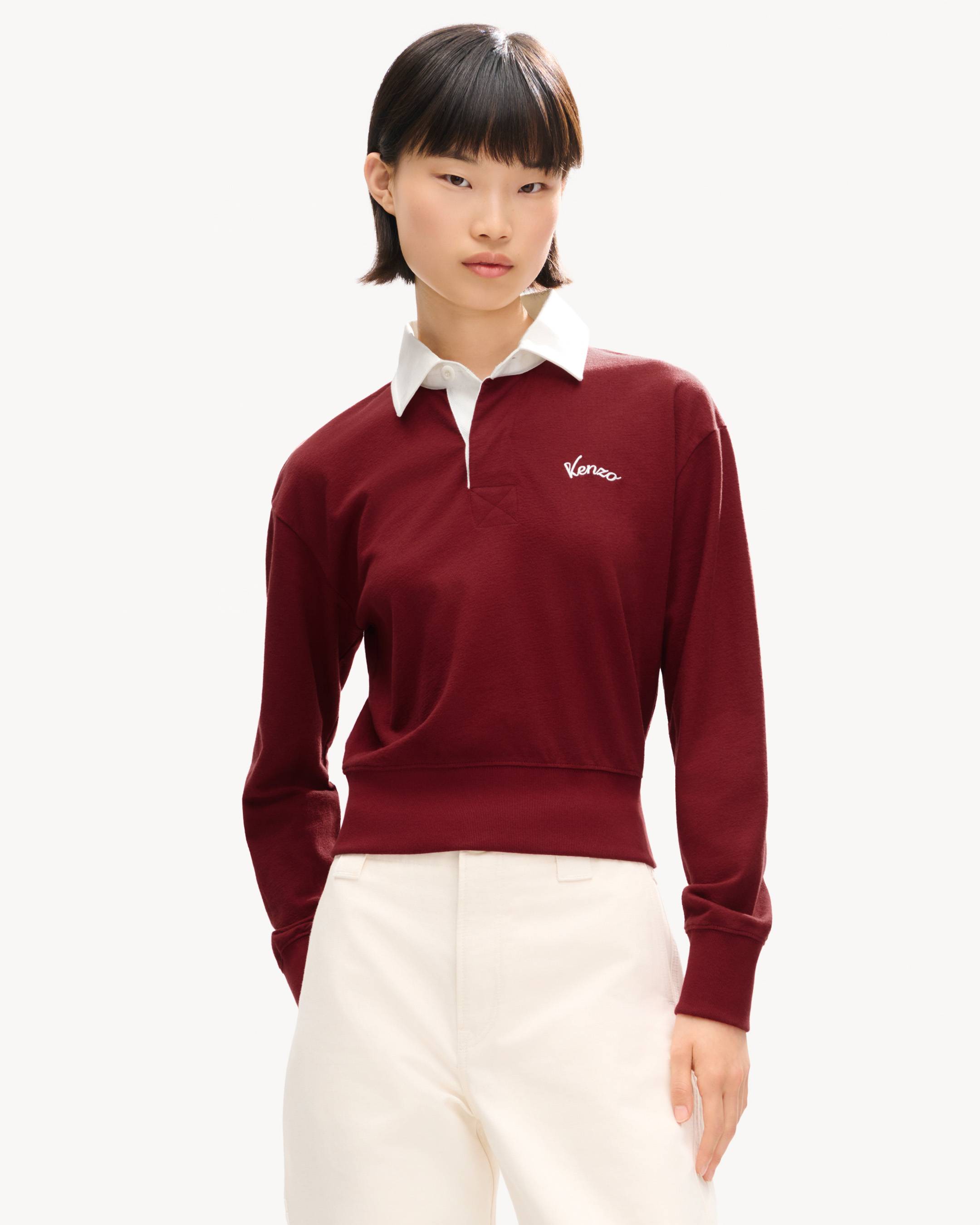 'KENZO Varsity' embroidered long sleeve polo in heavy cotton