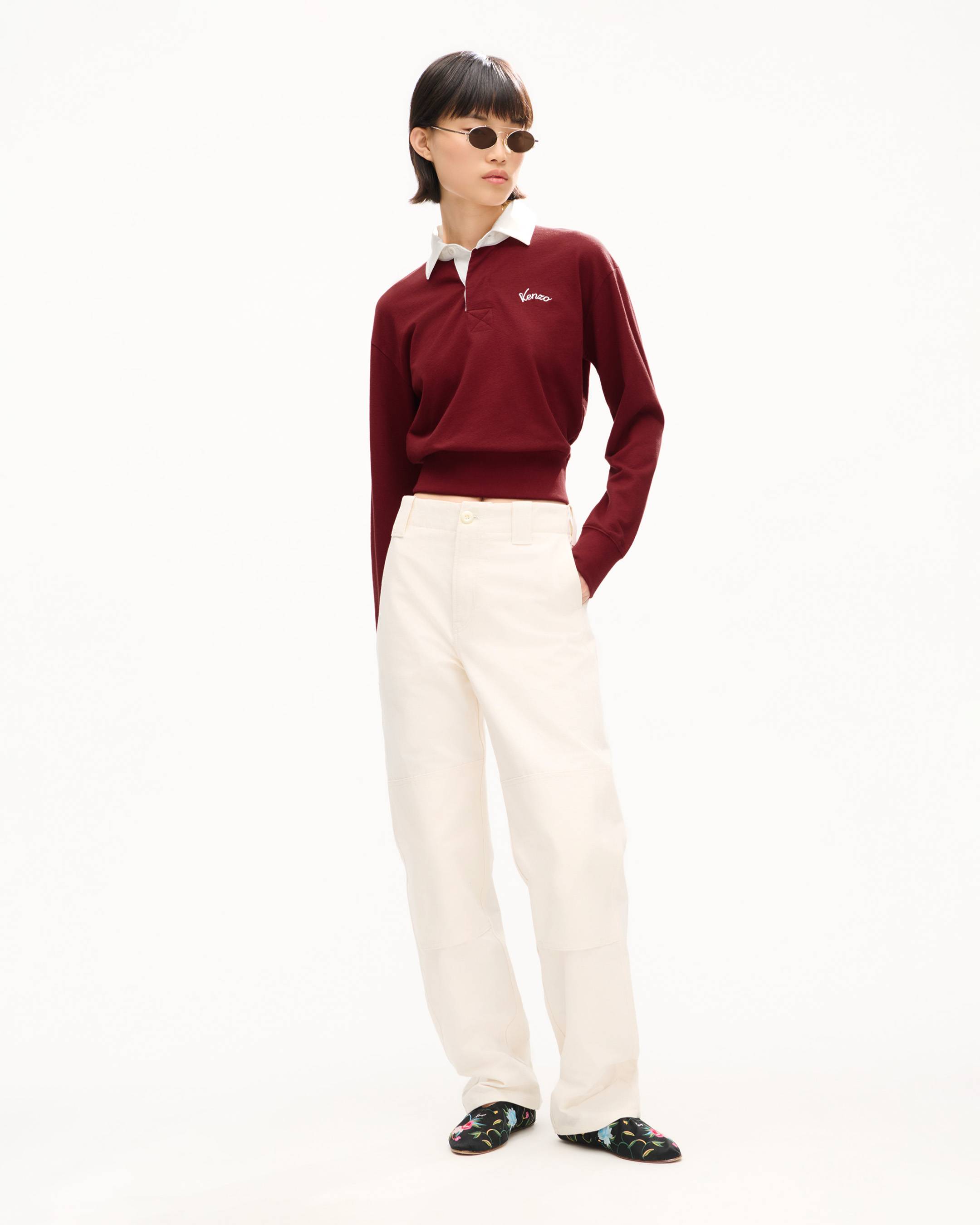 'KENZO Varsity' embroidered long sleeve polo in heavy cotton