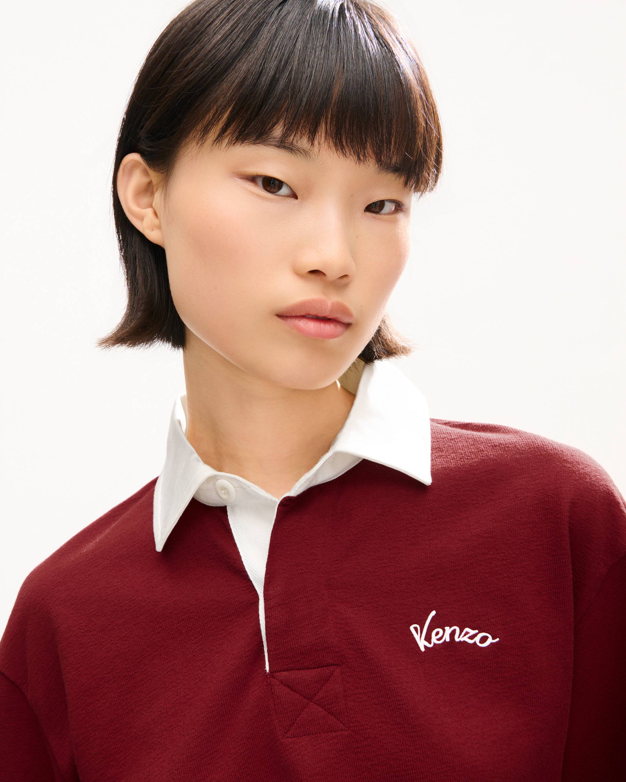 'KENZO Varsity' embroidered long sleeve polo in heavy cotton