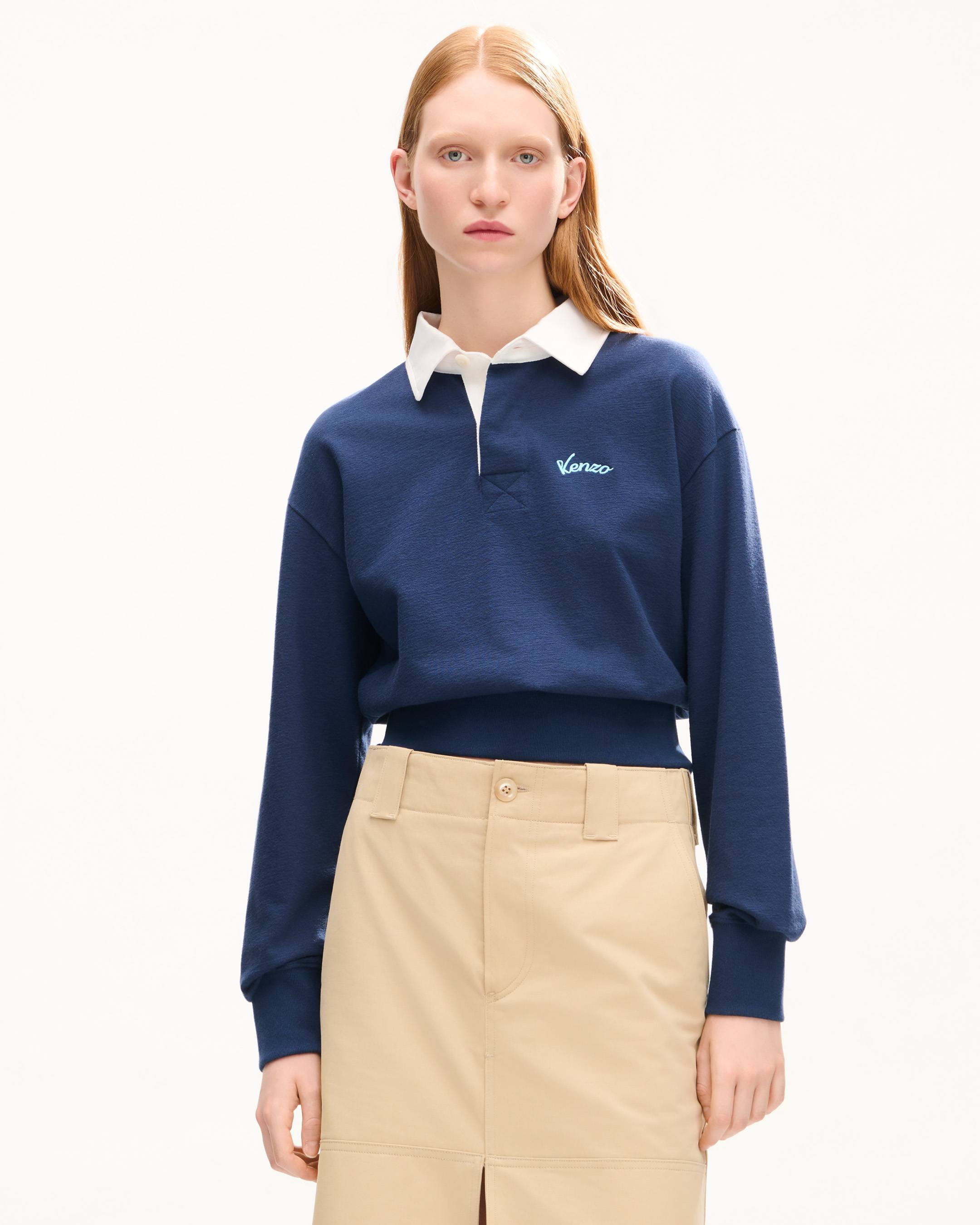 'KENZO Varsity' embroidered long sleeve polo in heavy cotton