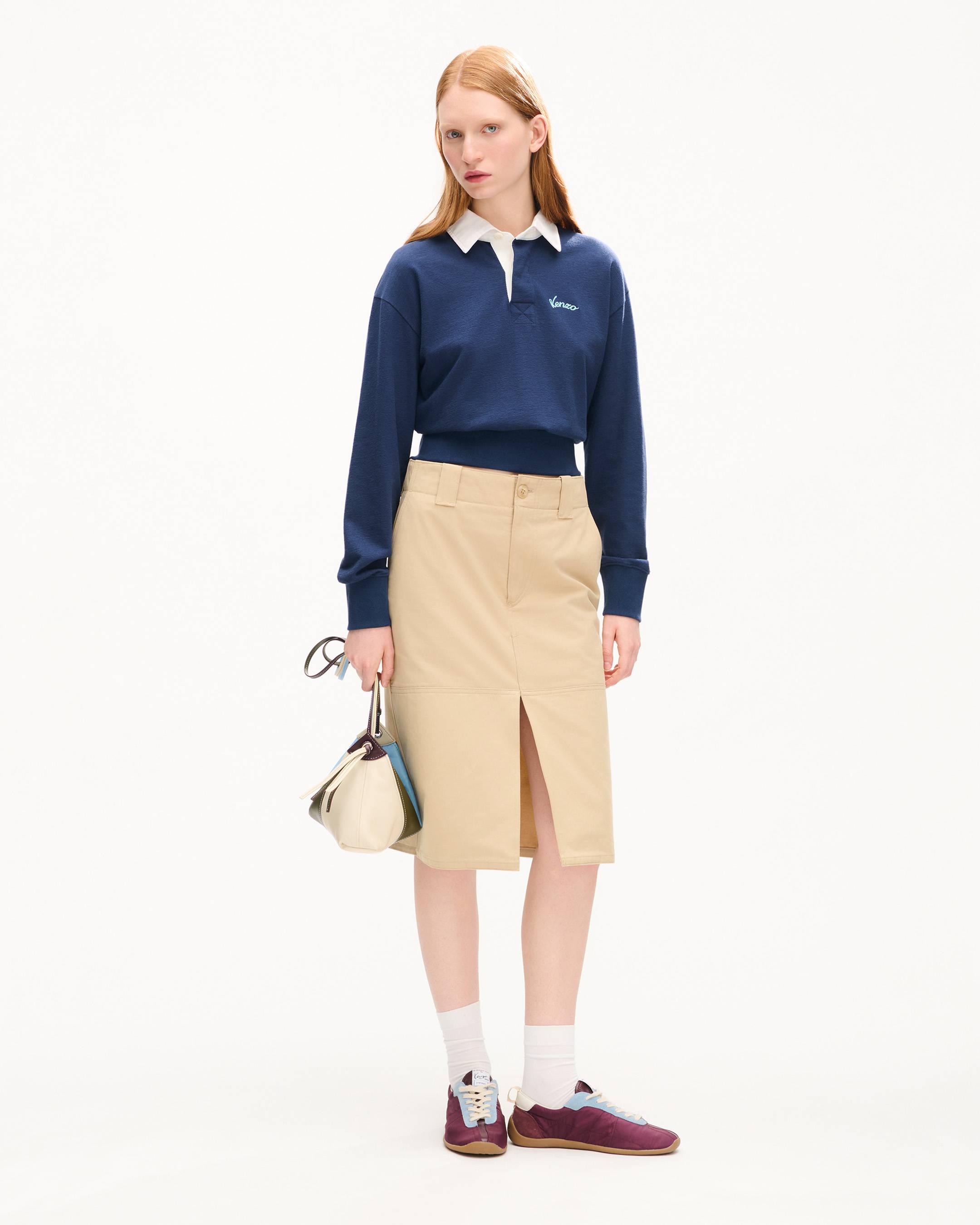 'KENZO Varsity' embroidered long sleeve polo in heavy cotton