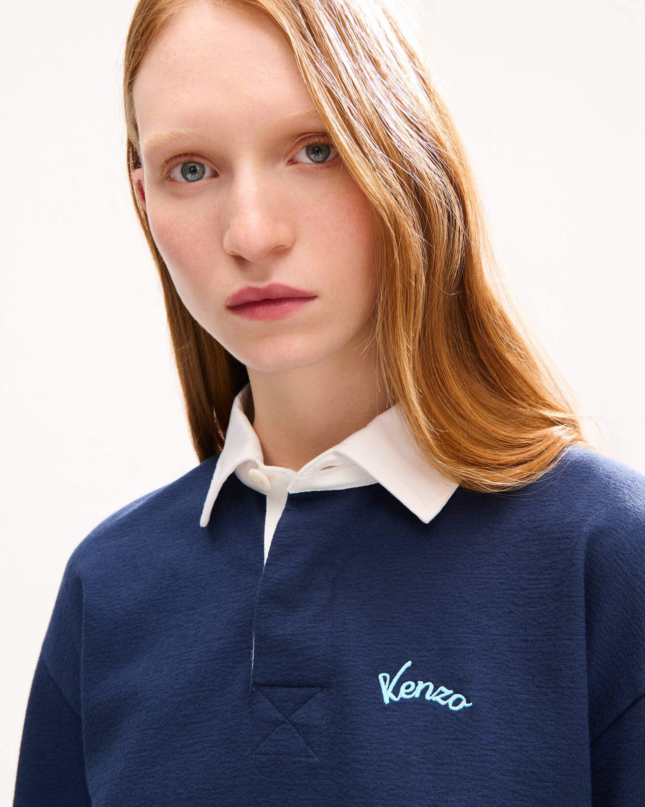 'KENZO Varsity' embroidered long sleeve polo in heavy cotton