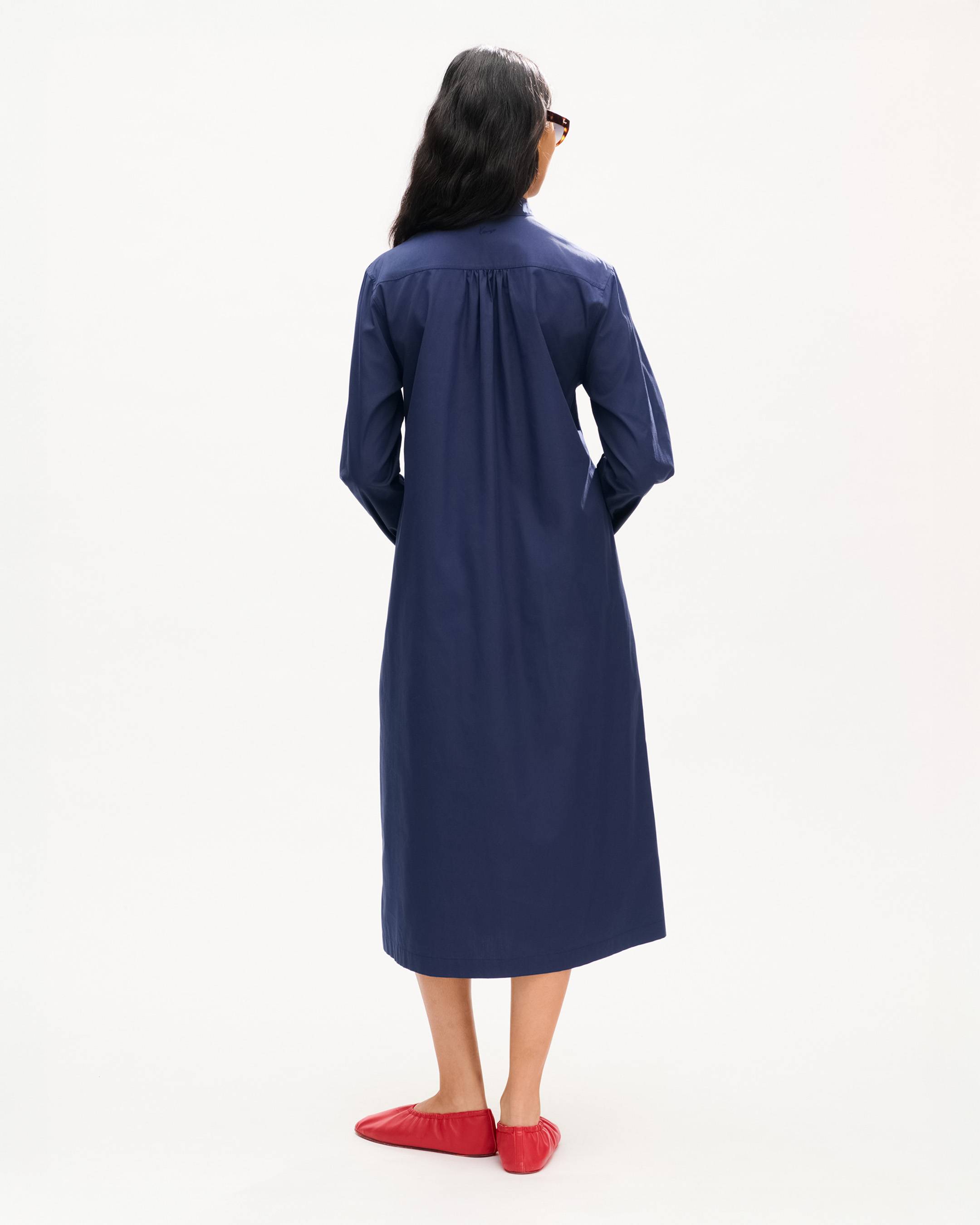 Long sleeve midi dress in light cotton poplin