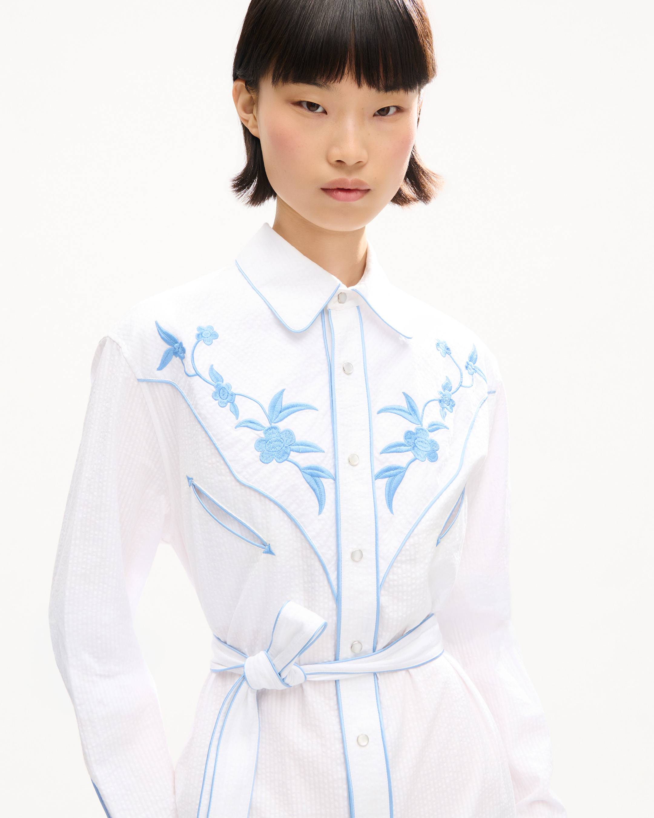Robe-chemise cowboy 'KENZO Wildflower' en coton seersucker