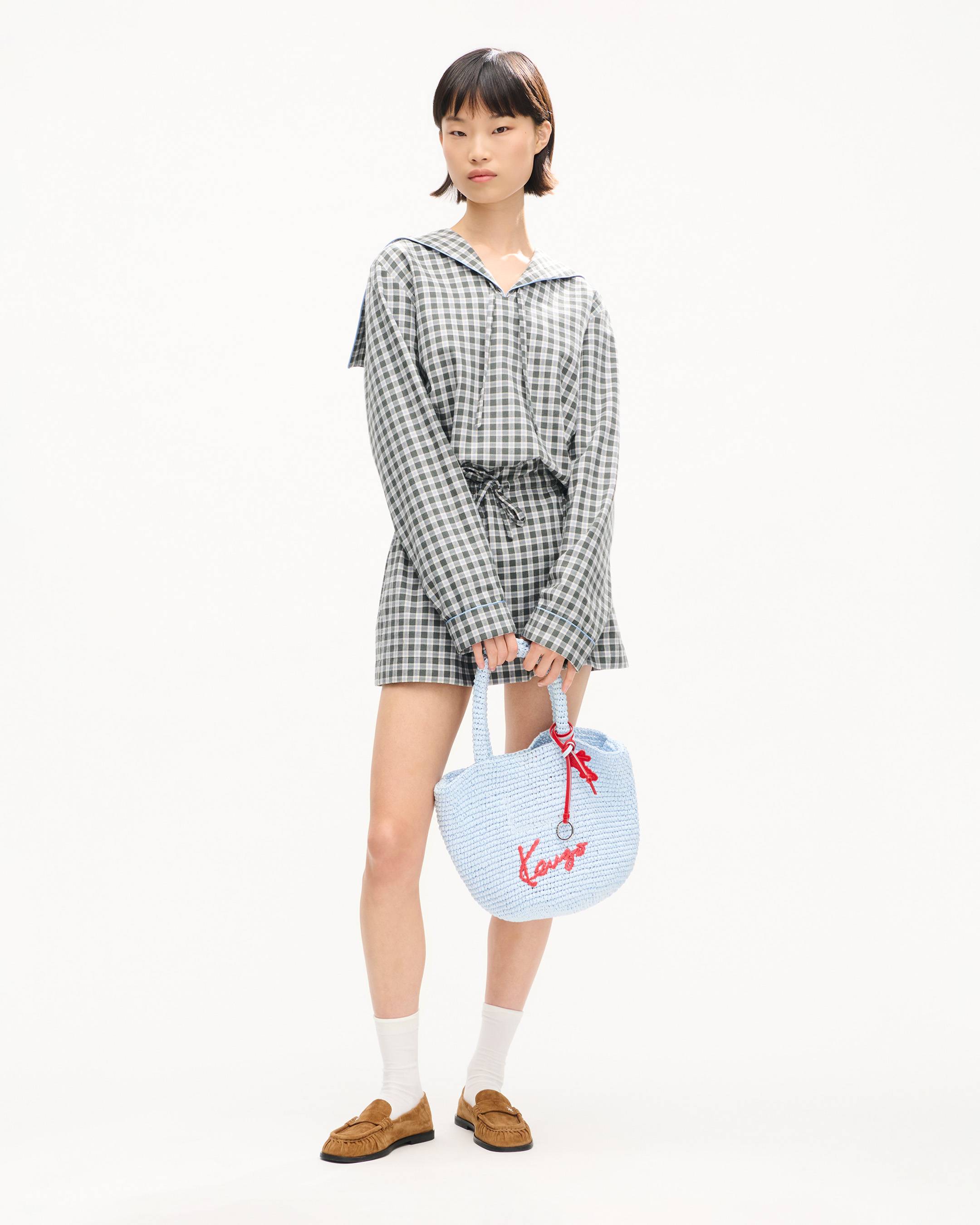 Kurzes Kleid &bdquo;KENZO Checks&ldquo; aus Woll-Baumwollmischung