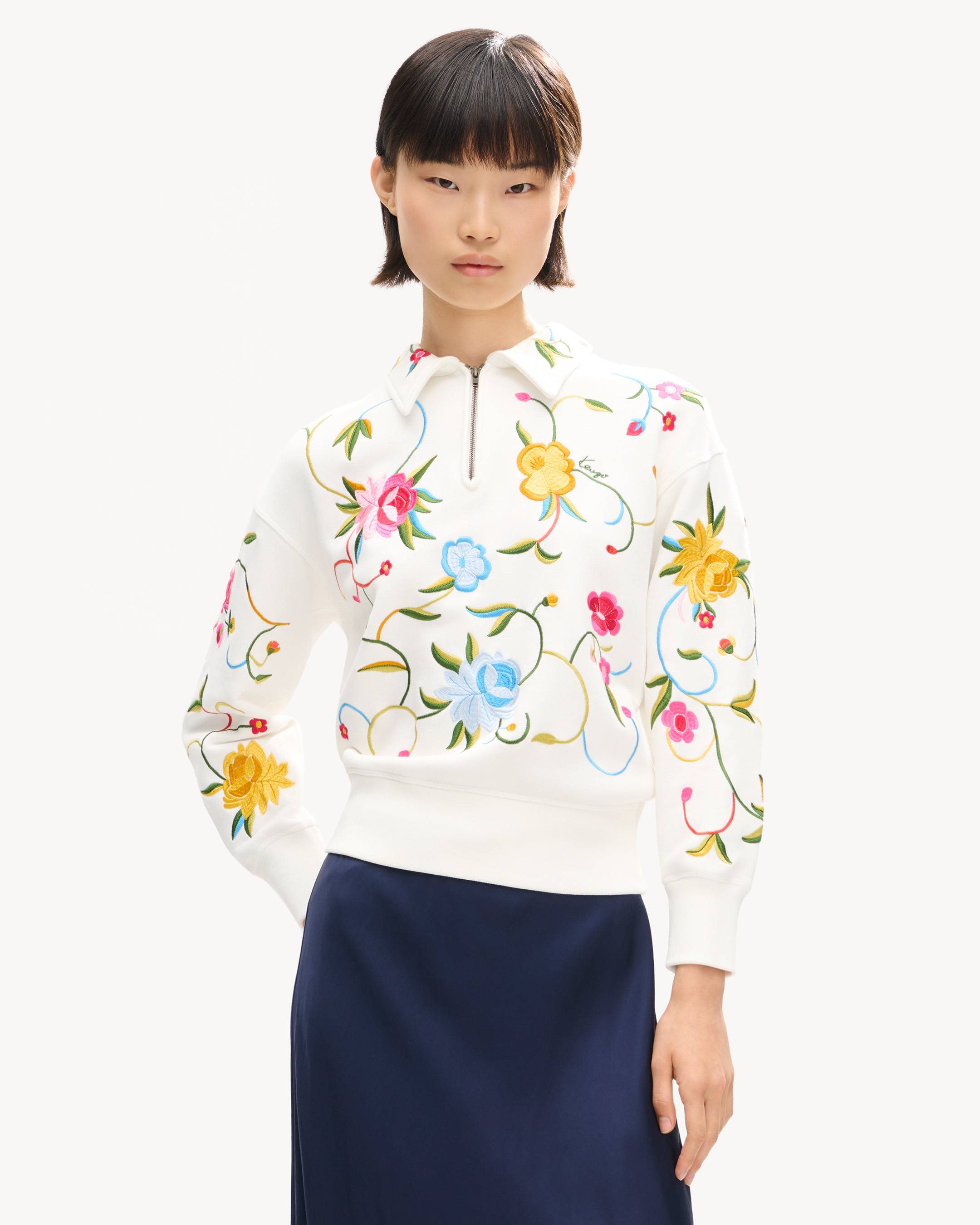 KENZO Wildflower' embroidered half zip sweatshirt in cotton