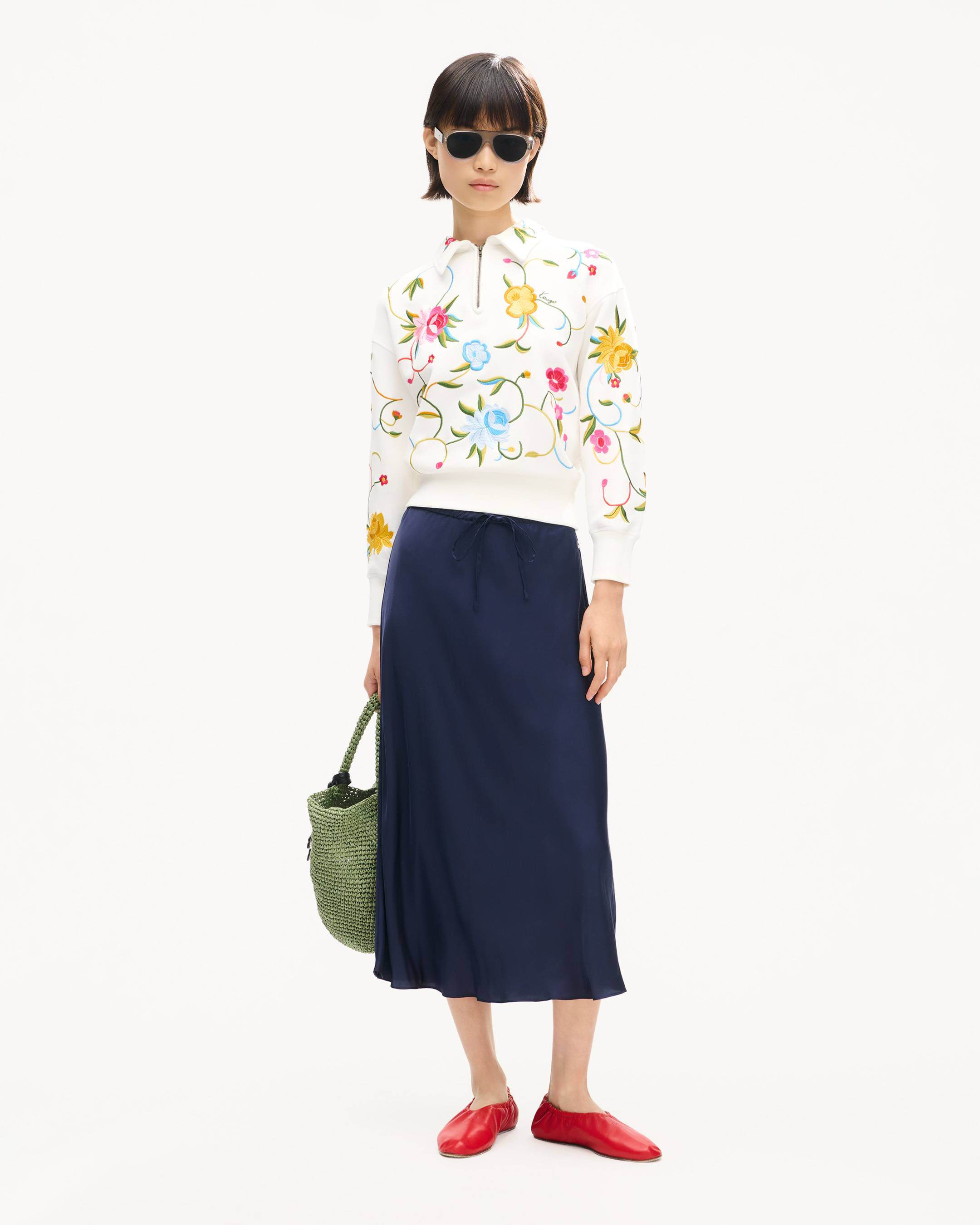 KENZO Wildflower' embroidered half zip sweatshirt in cotton