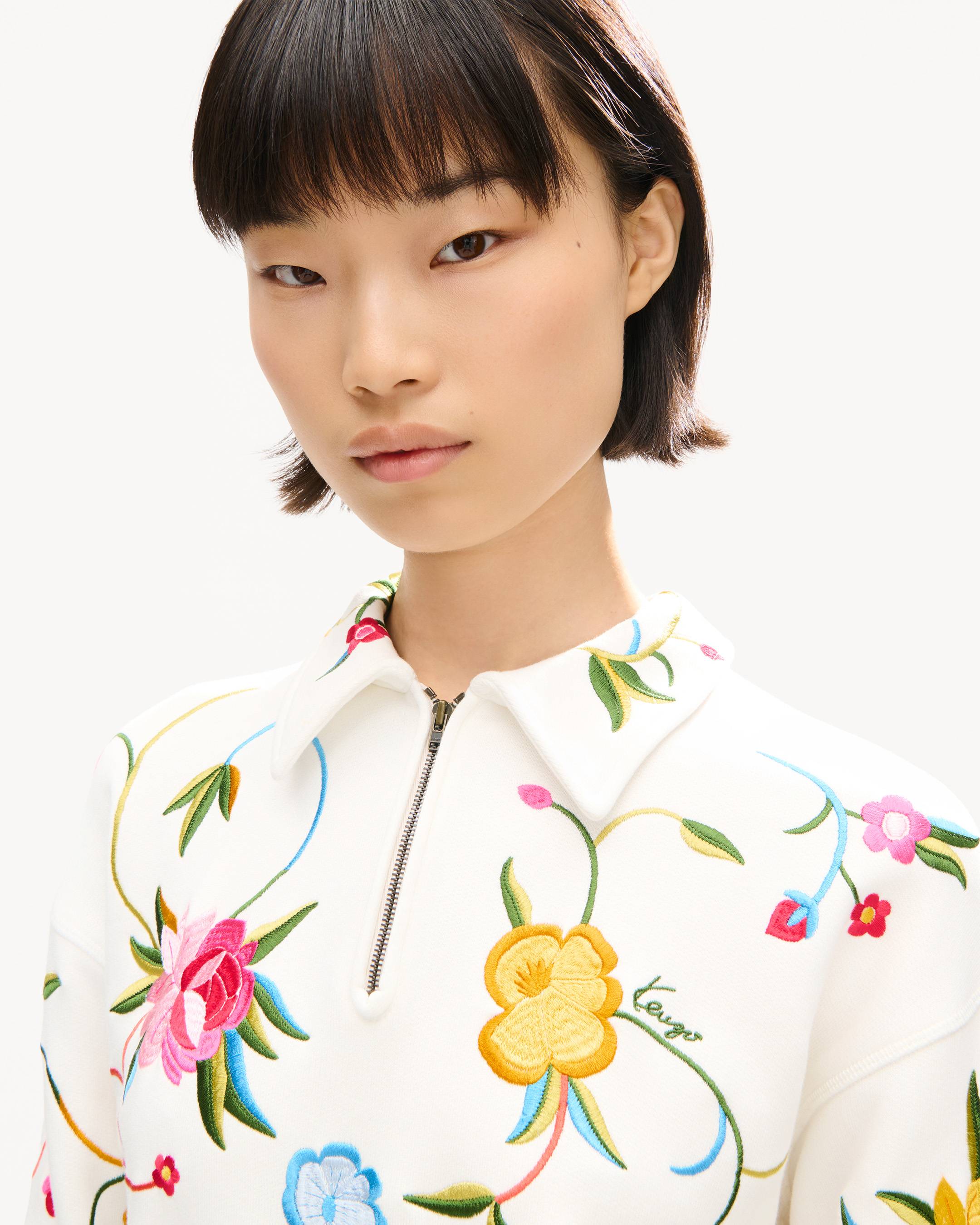 KENZO Wildflower' embroidered half zip sweatshirt in cotton