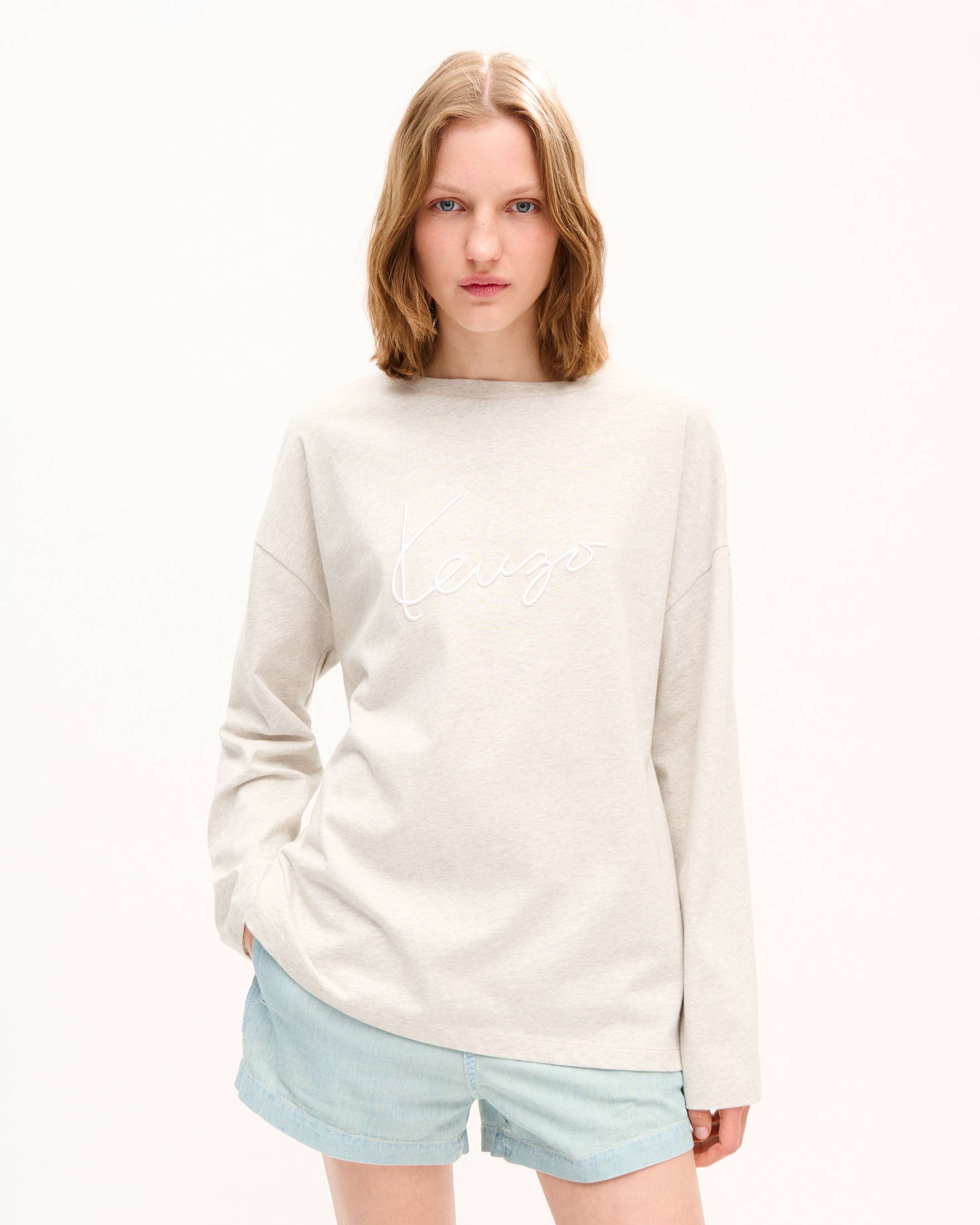 Lang&auml;rmeliges T-Shirt mit &bdquo;KENZO Signature&ldquo;-Stickerei aus Baumwolle